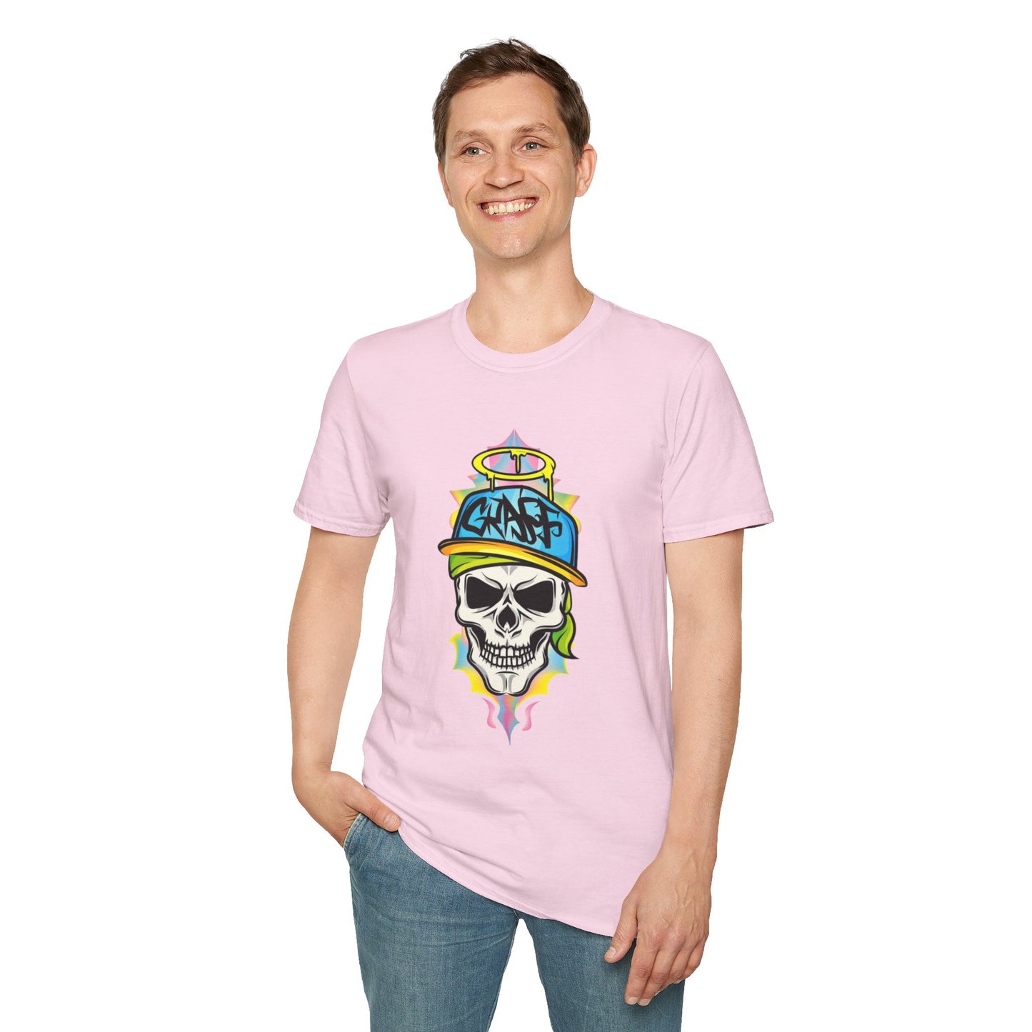 Unisex Skull Graphic Tee Shirt With Skeleton Design Softstyle 64000 100 Percent Ring Spun Cotton
