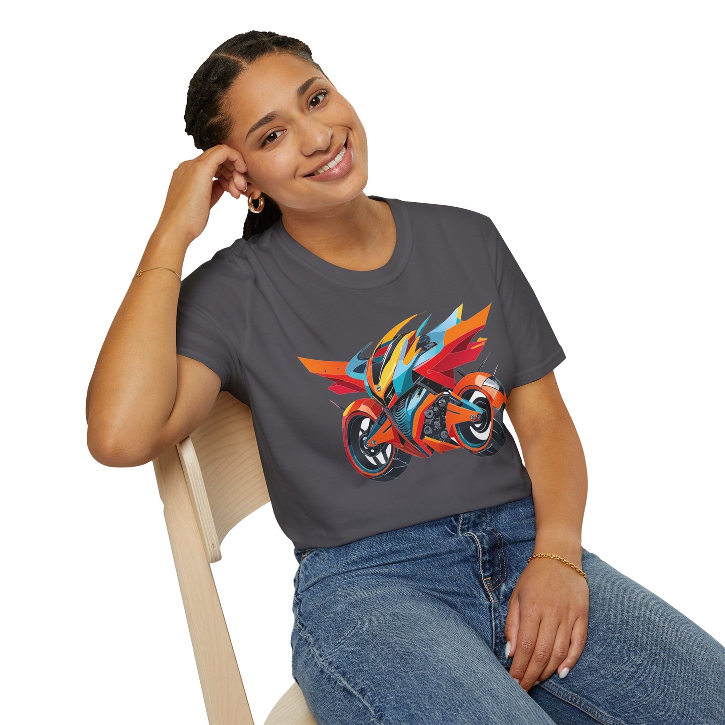 Unisex Bike T Shirt With Motorcycle Art Design Graphic Tee Softstyle 64000 Cotton