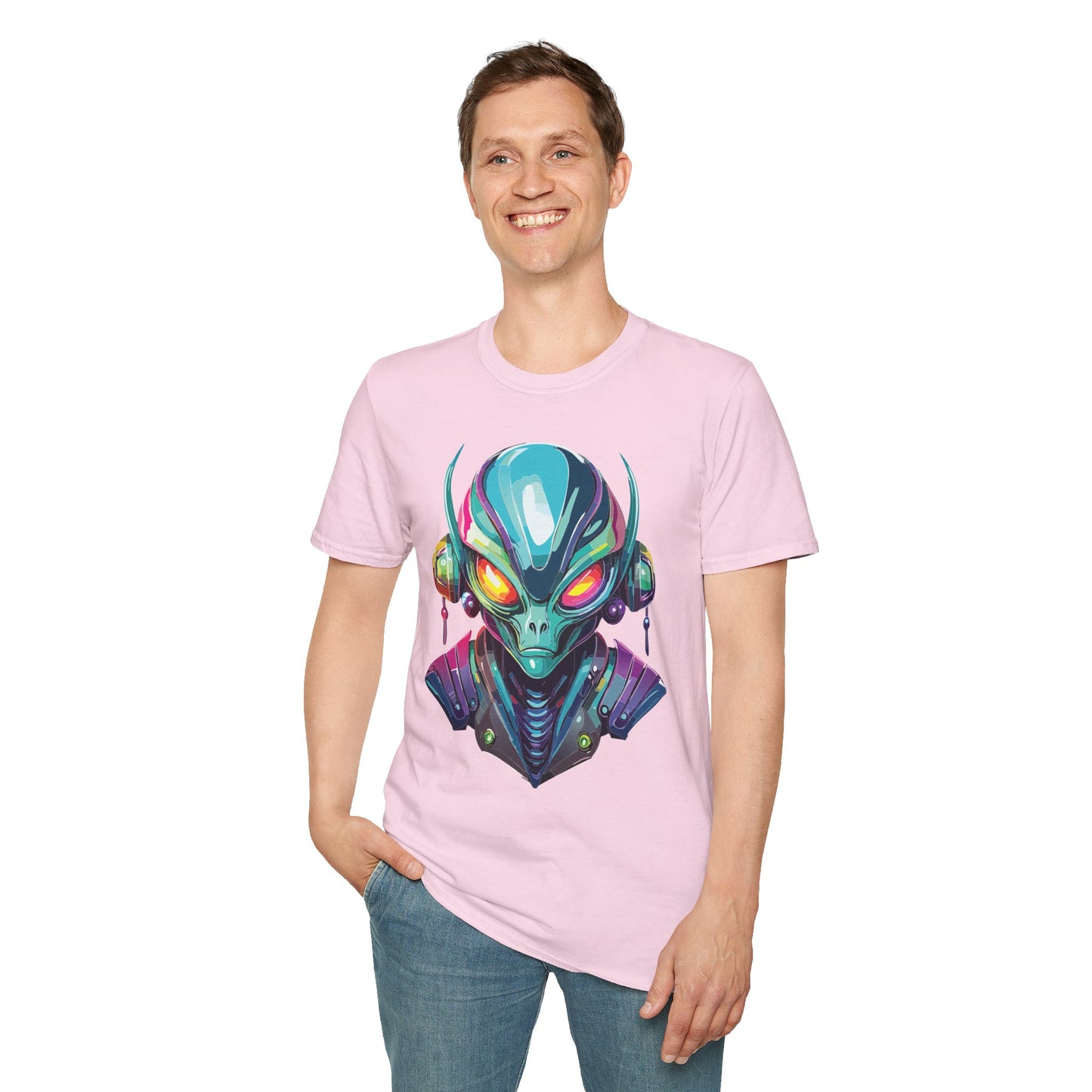 Alien Cosmos Unisex Cotton T Shirt With Alien Artwork Softstyle Ring Spun Cotton 64000