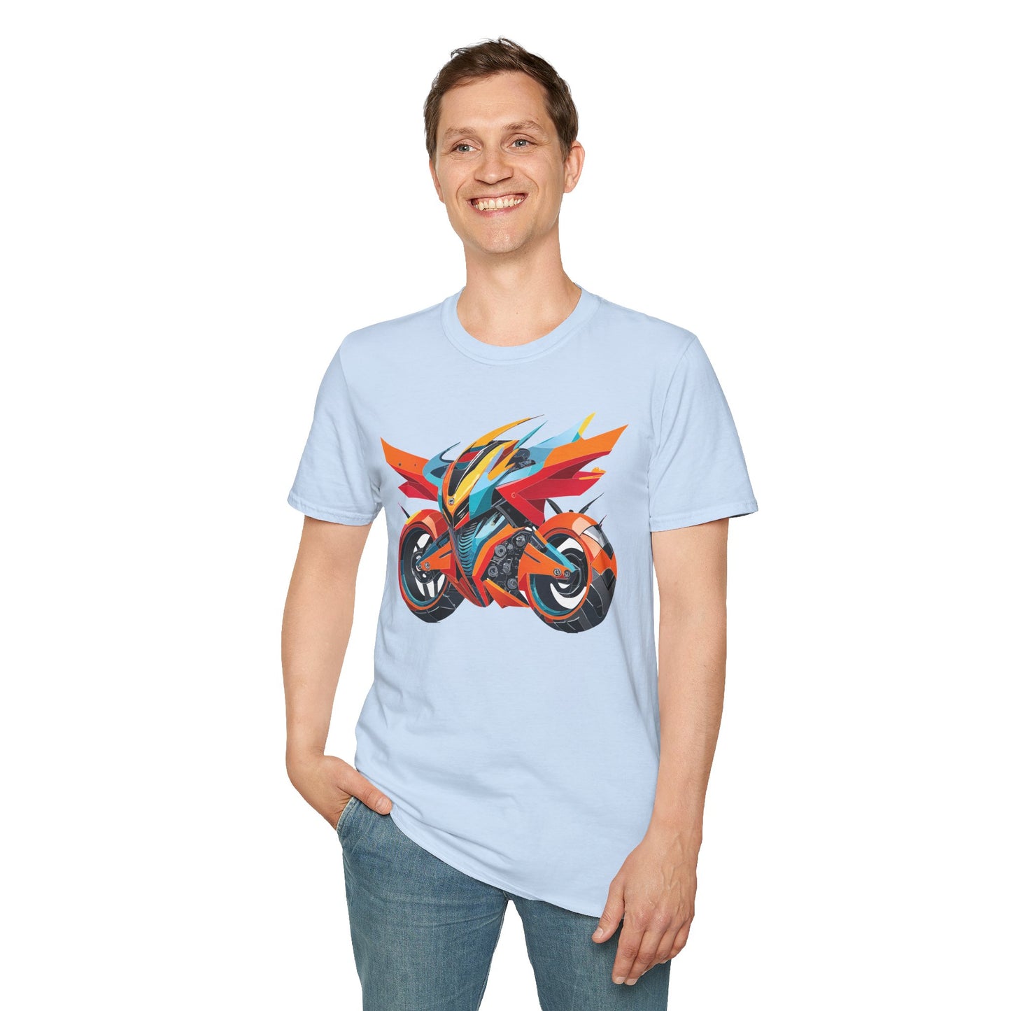 Unisex Bike T Shirt With Motorcycle Art Design Graphic Tee Softstyle 64000 Cotton