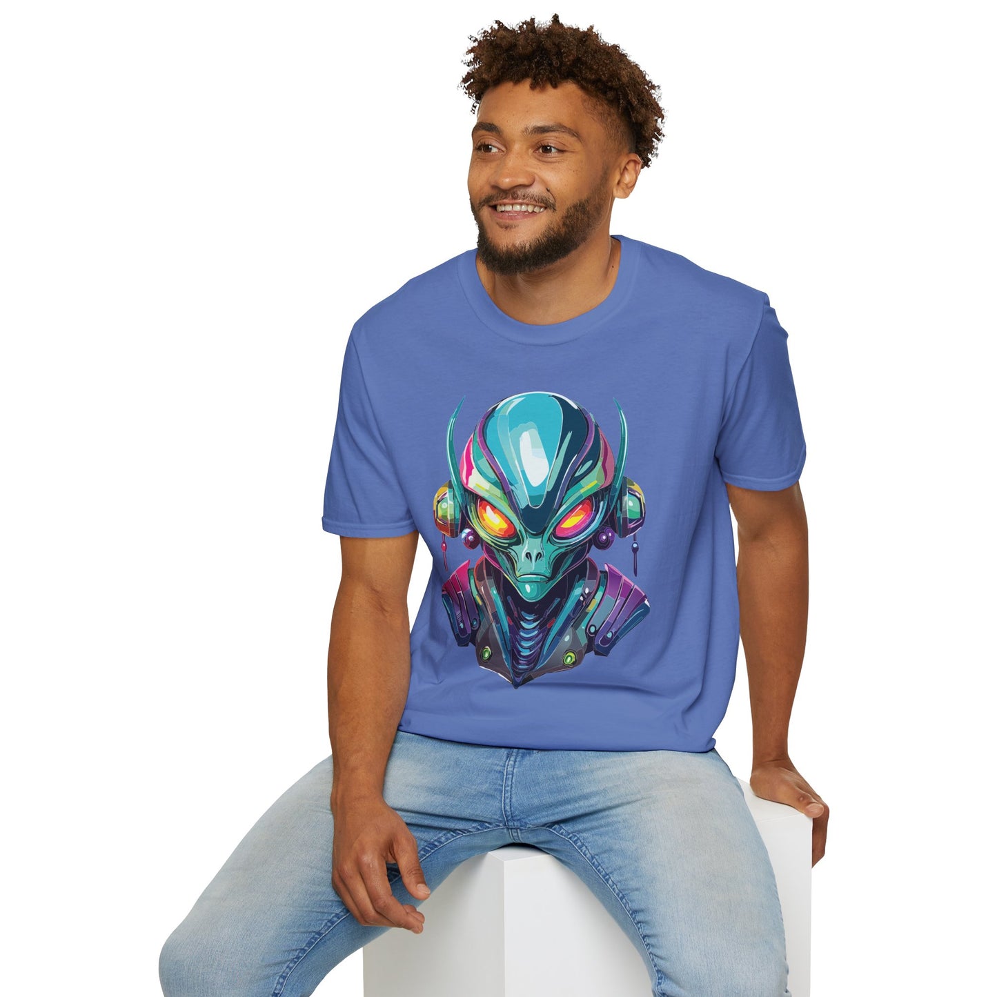 Alien Cosmos Unisex Cotton T Shirt With Alien Artwork Softstyle Ring Spun Cotton 64000