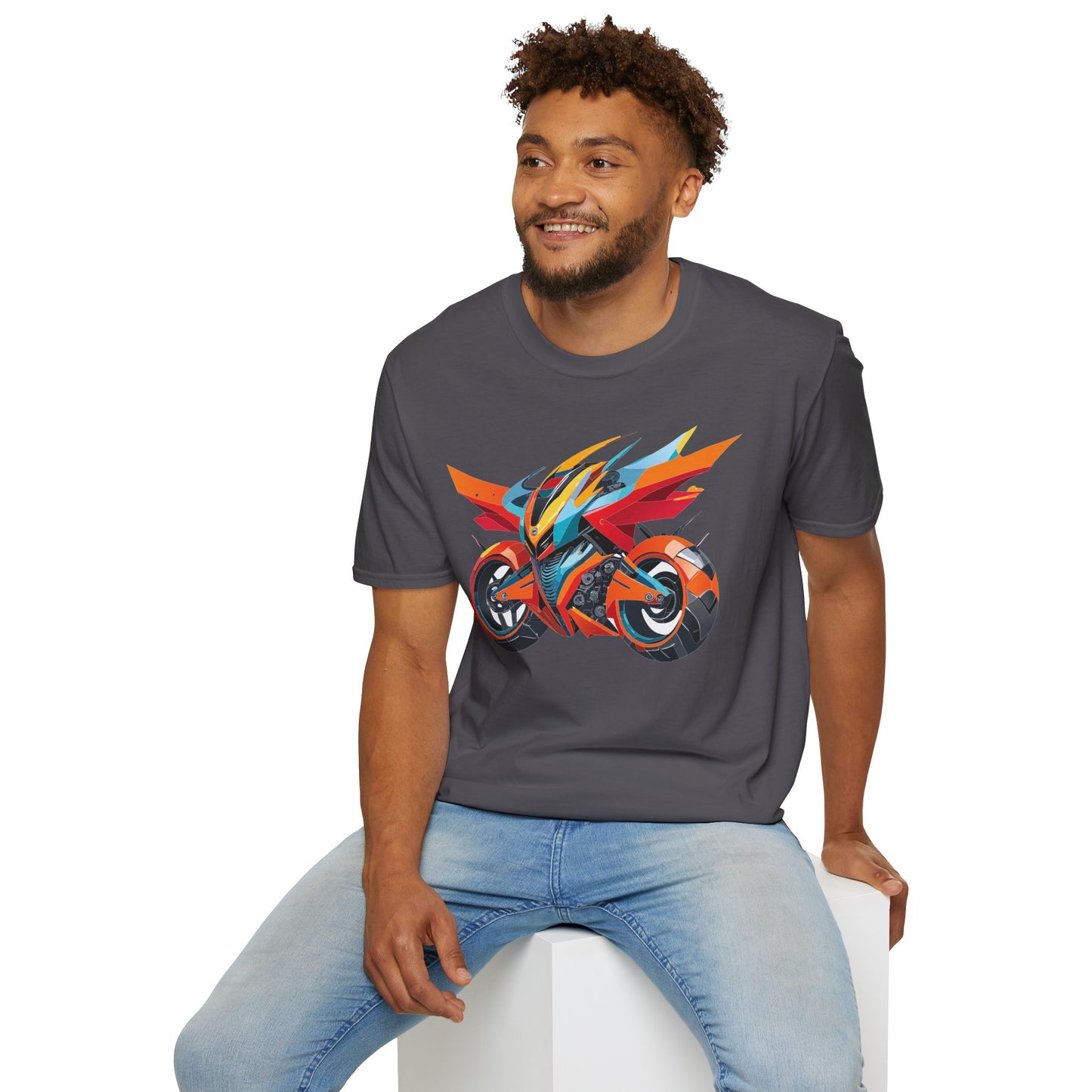 Unisex Bike T Shirt With Motorcycle Art Design Graphic Tee Softstyle 64000 Cotton