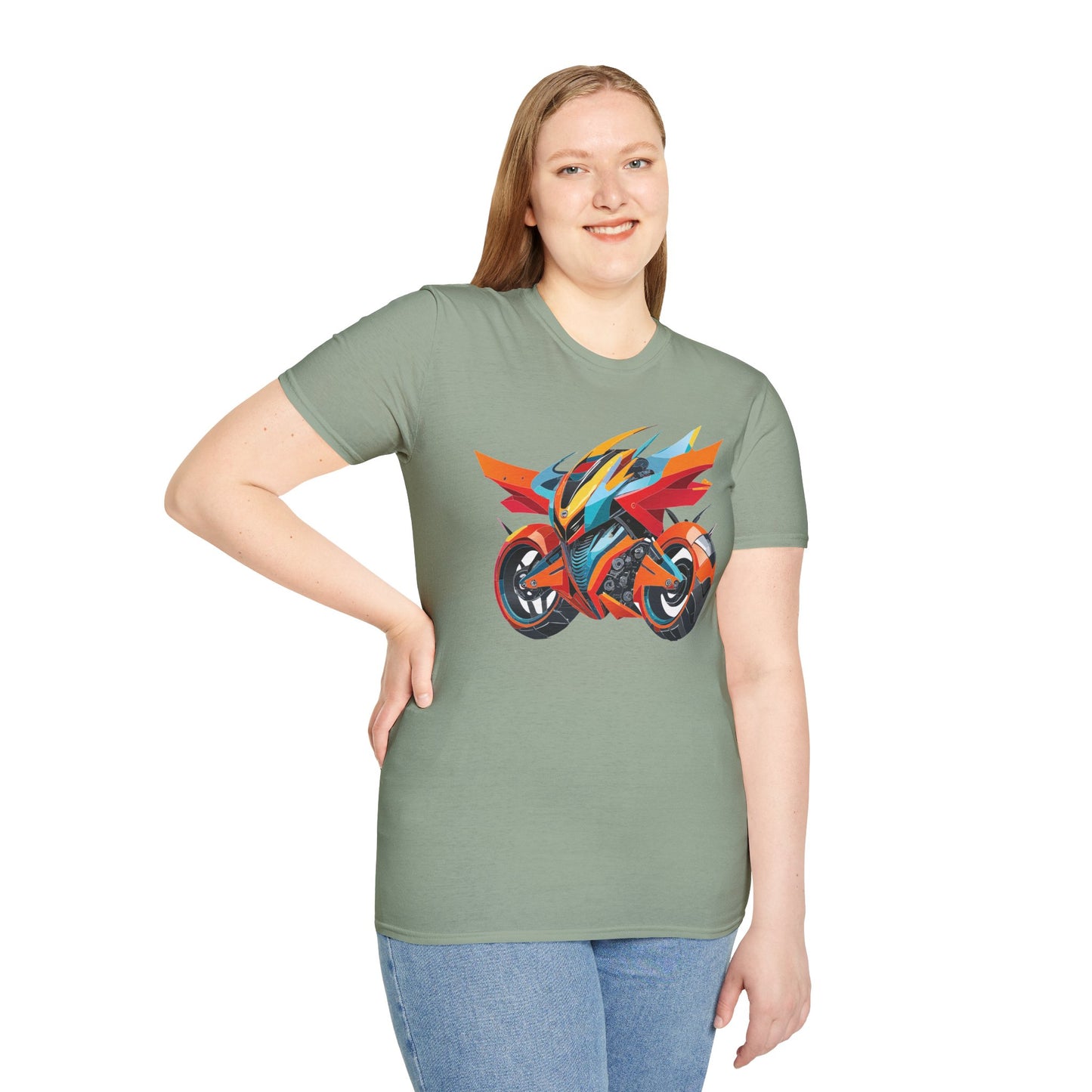 Unisex Bike T Shirt With Motorcycle Art Design Graphic Tee Softstyle 64000 Cotton