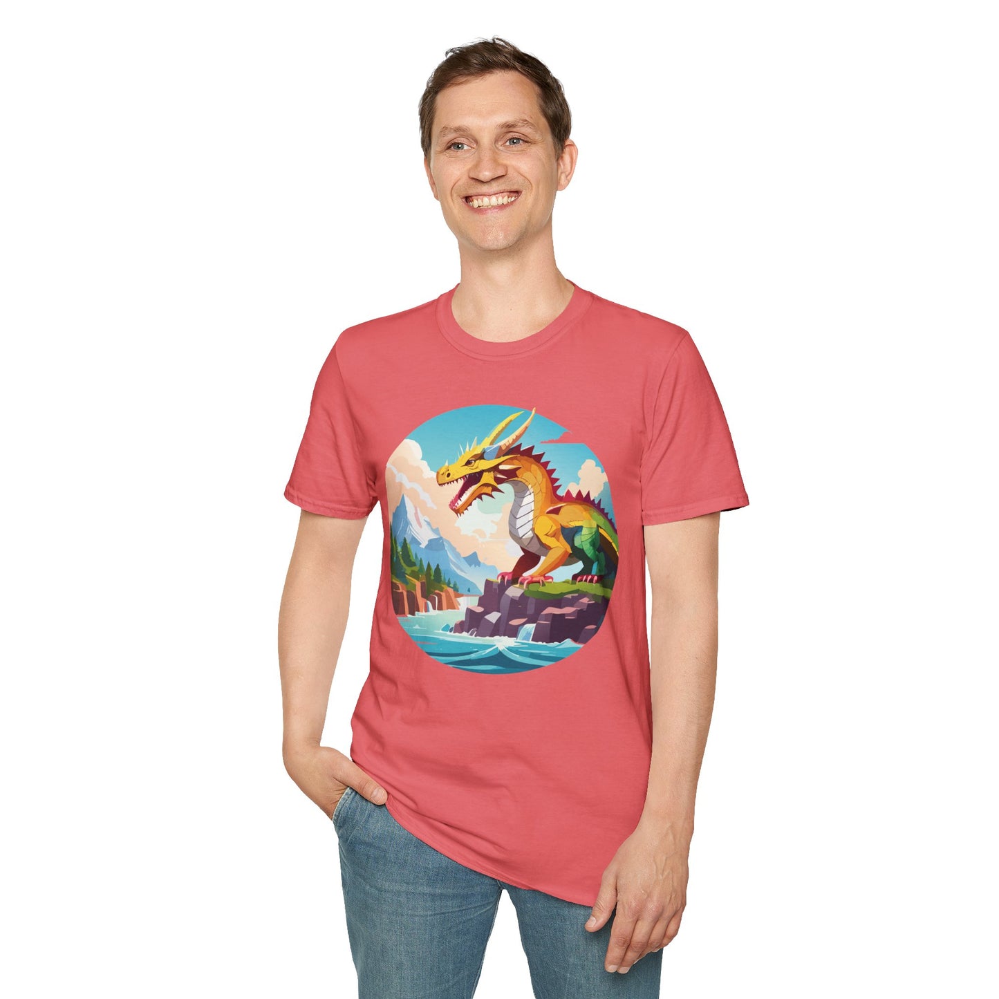 Dragon T Shirt Unisex Softstyle Cotton Tee With Colorful Animal Art Design For Everyday Wear