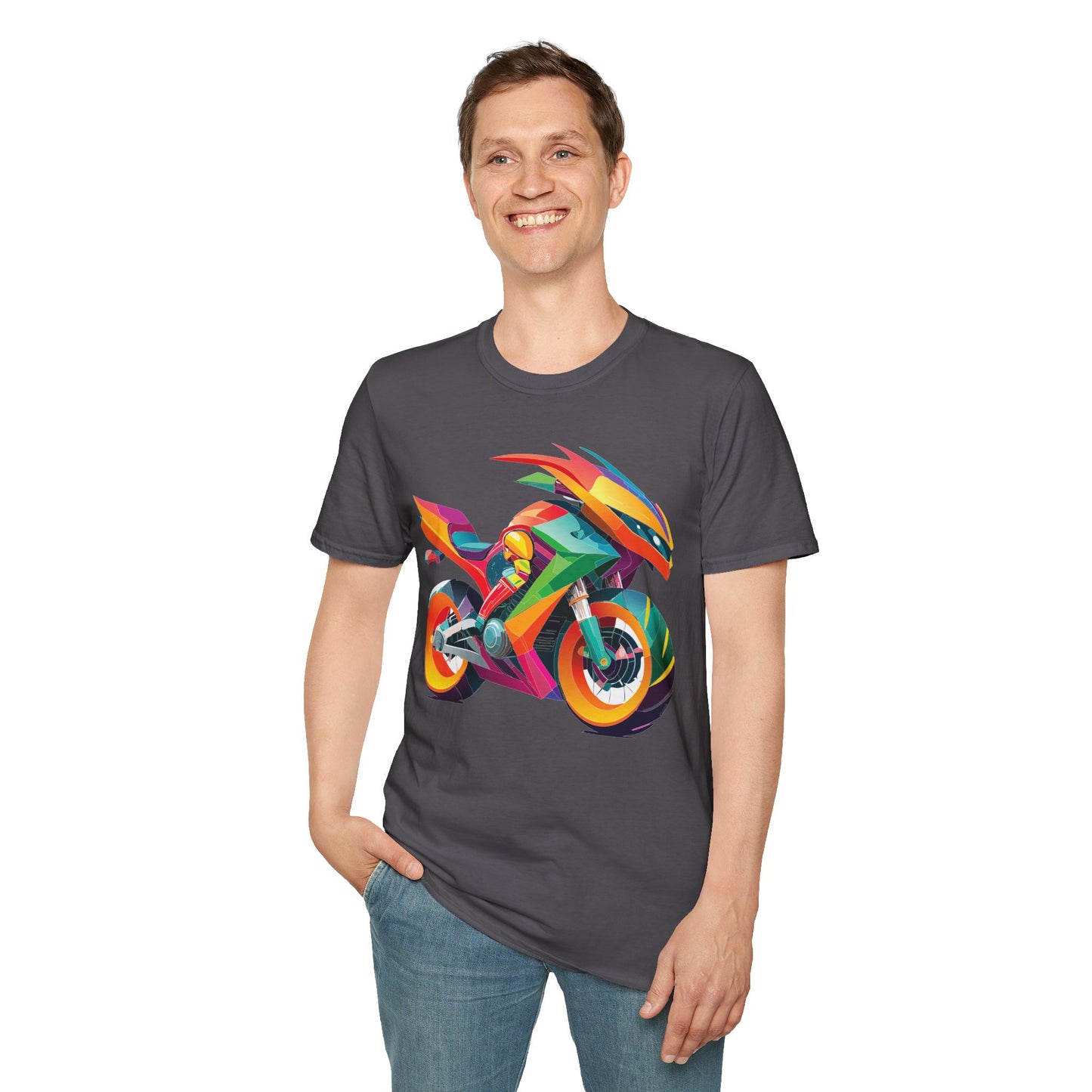 Unisex Bike T Shirt With Motorcycle Artwork Premium Cotton MTB Tee Softstyle 64000