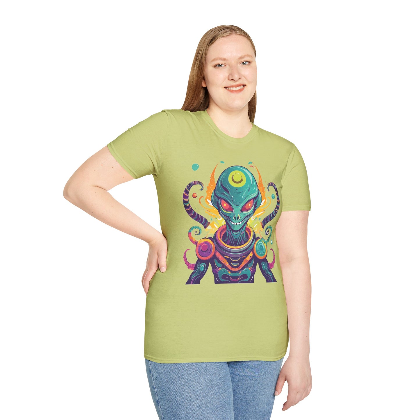 Alien Cosmos Unisex T Shirt With Aliens Design Gildan Softstyle 64000 Comfortable Lightweight Tee