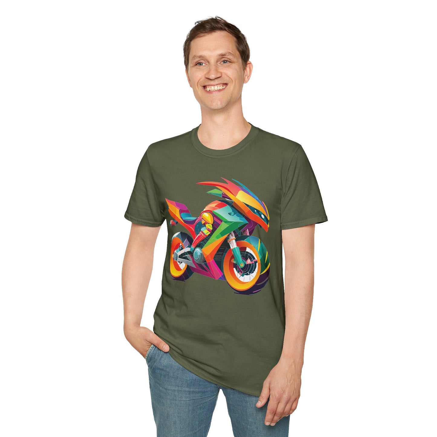 Unisex Bike T Shirt With Motorcycle Artwork Premium Cotton MTB Tee Softstyle 64000