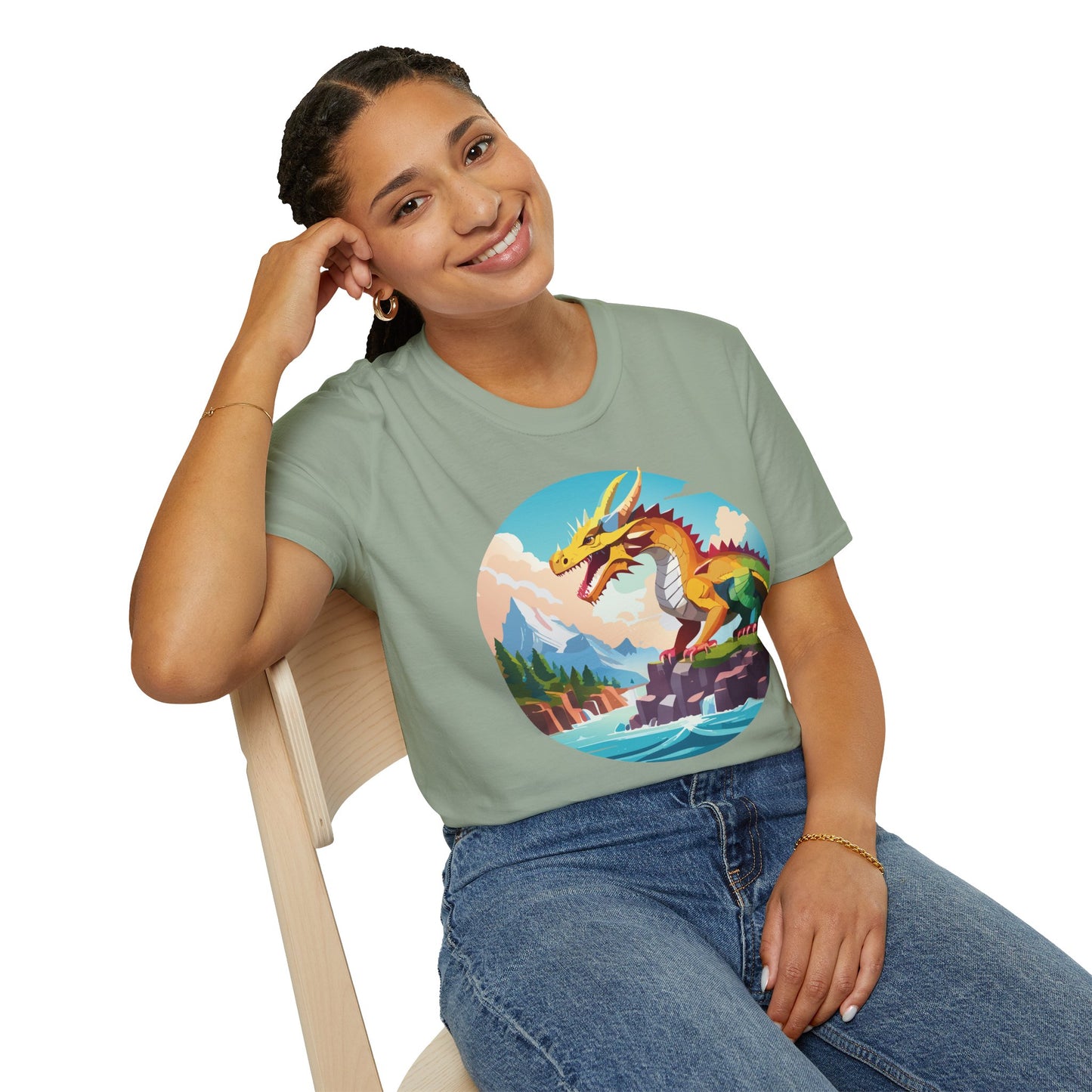 Dragon T Shirt Unisex Softstyle Cotton Tee With Colorful Animal Art Design For Everyday Wear