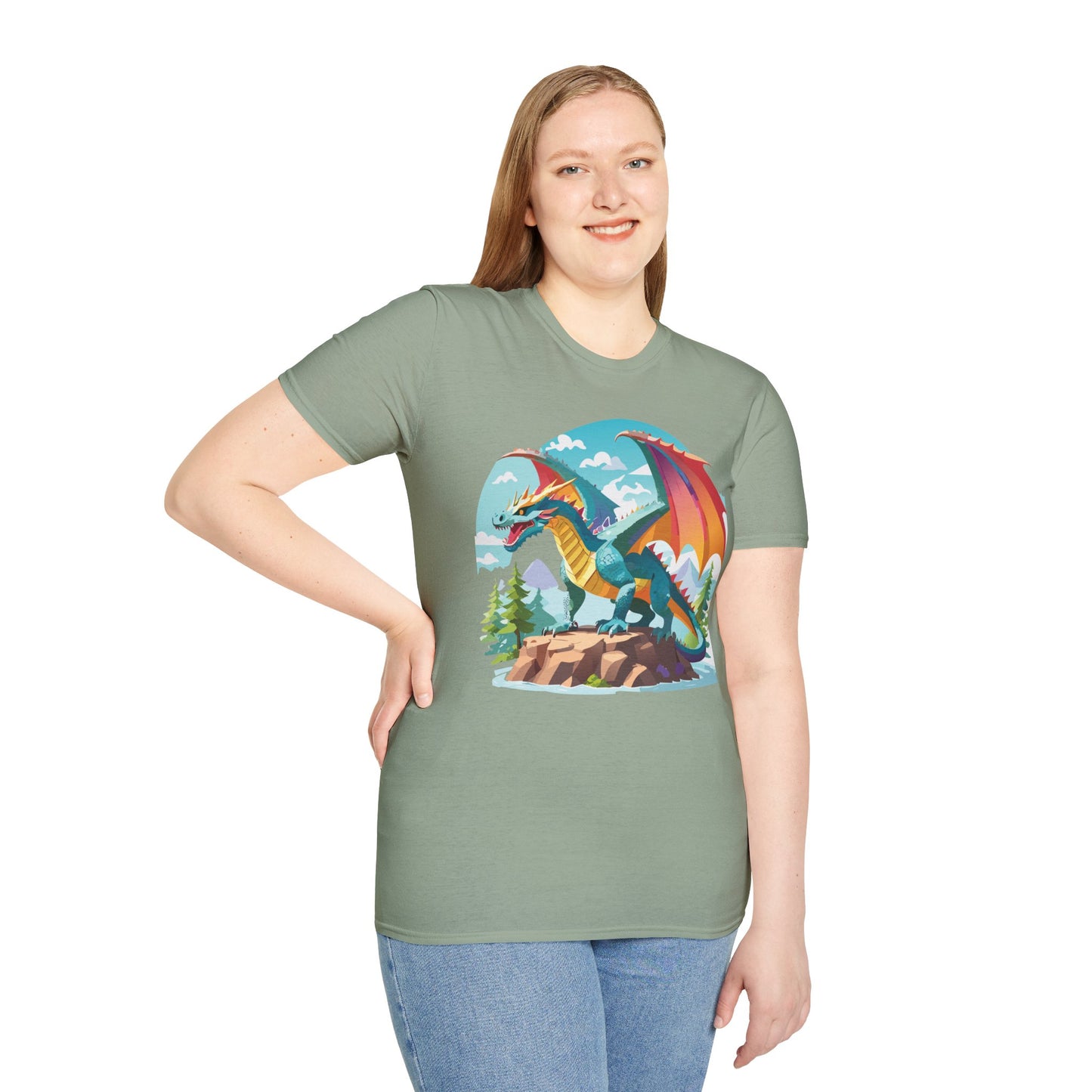 Dragon Graphic Tee Unisex Softstyle 100 Percent Ring Spun Cotton Animal Art Print Shirt