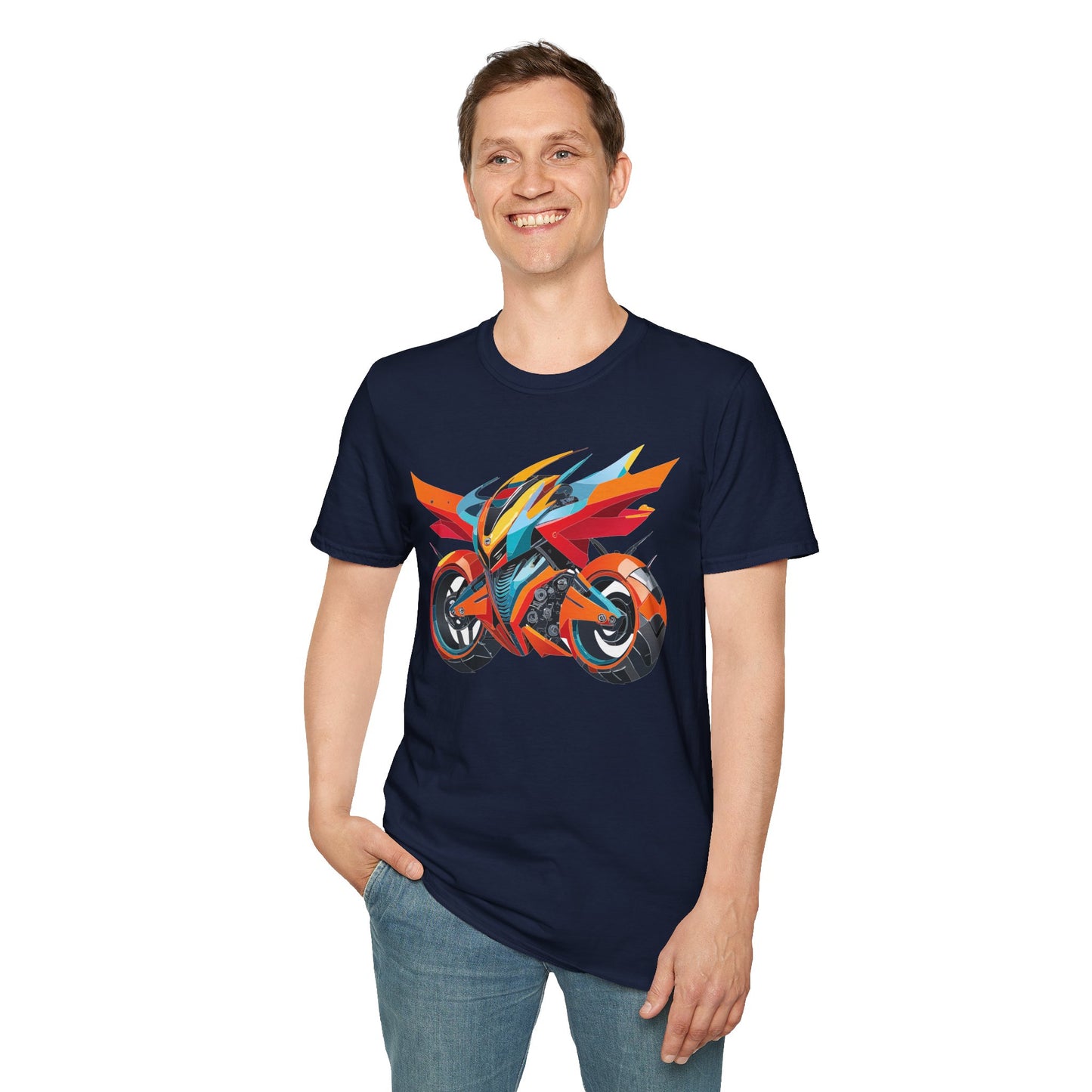 Unisex Bike T Shirt With Motorcycle Art Design Graphic Tee Softstyle 64000 Cotton