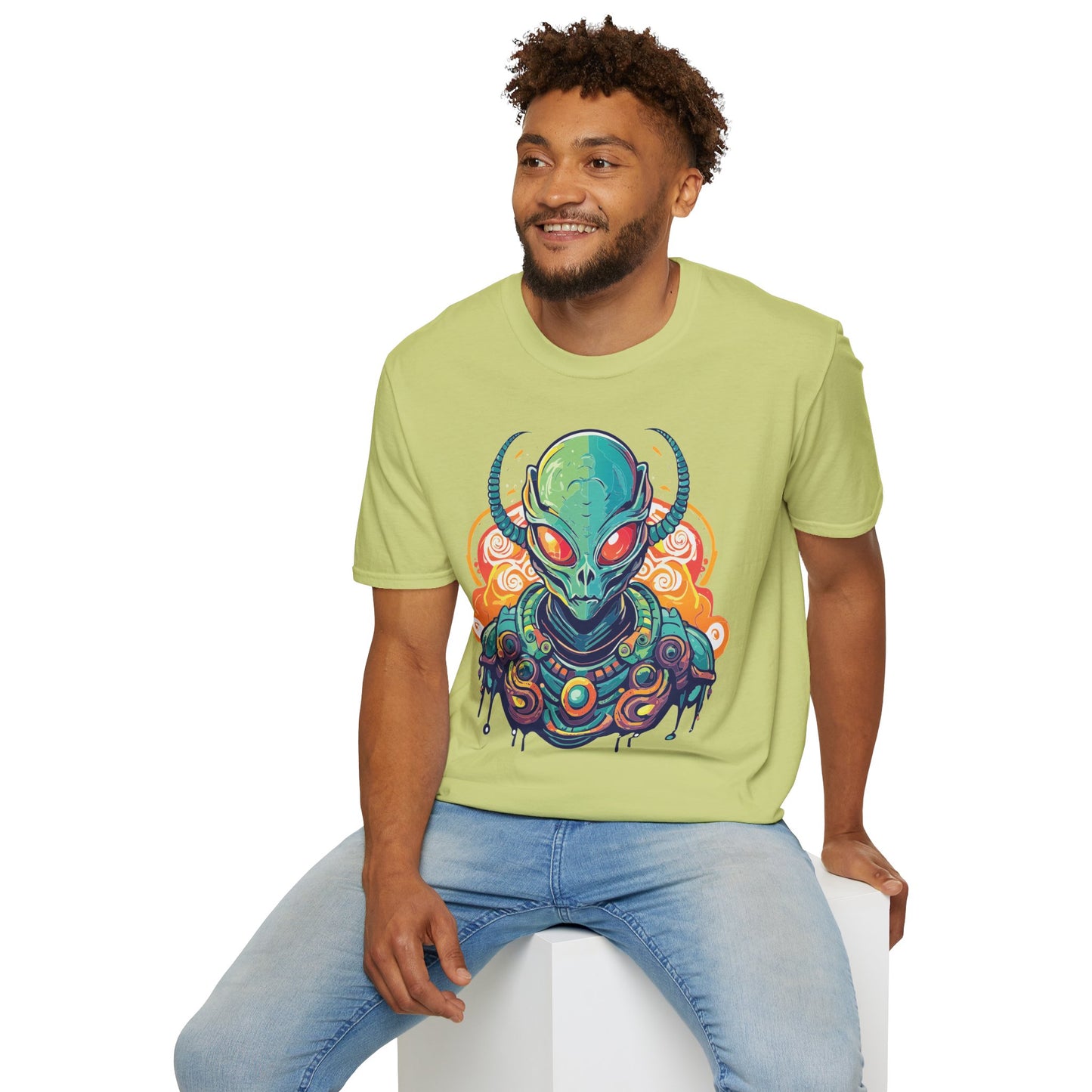 Cosmos Alien T Shirt Unisex Softstyle Cotton Tee With Space Artwork Graphic Design