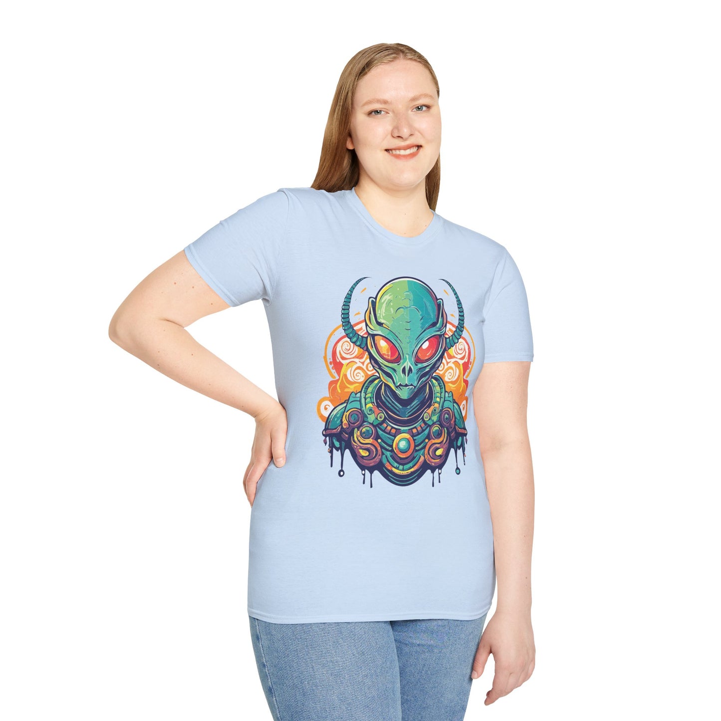 Cosmos Alien T Shirt Unisex Softstyle Cotton Tee With Space Artwork Graphic Design