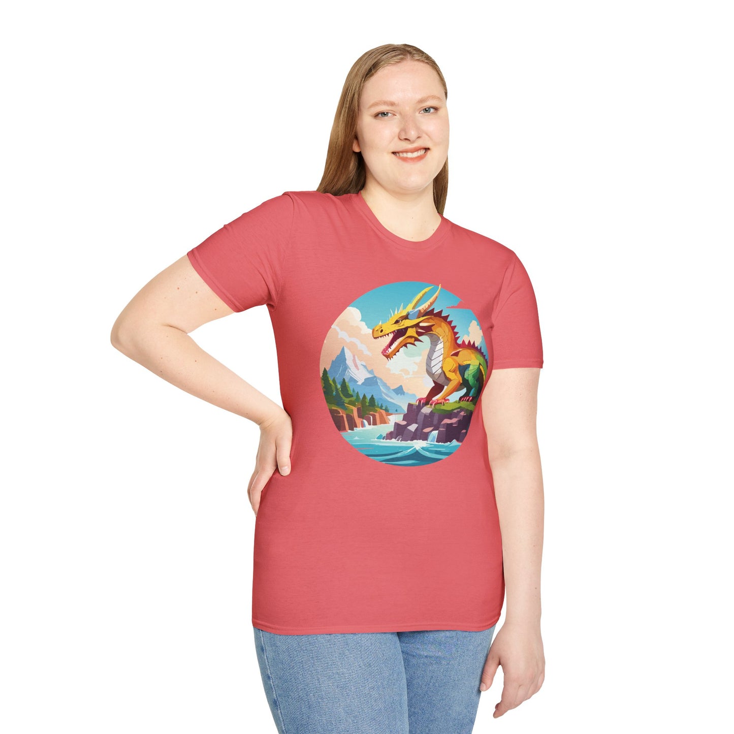 Dragon T Shirt Unisex Softstyle Cotton Tee With Colorful Animal Art Design For Everyday Wear