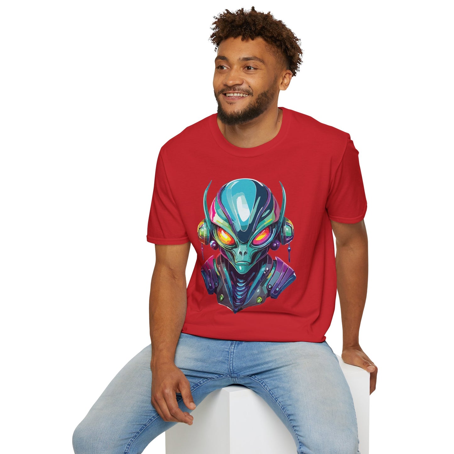Alien Cosmos Unisex Cotton T Shirt With Alien Artwork Softstyle Ring Spun Cotton 64000