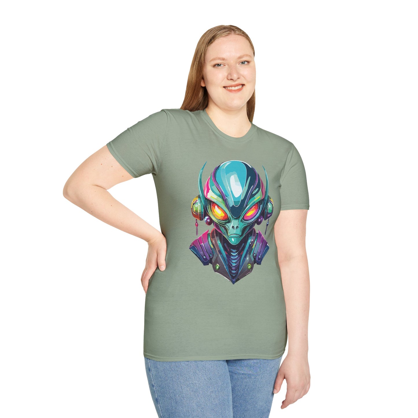 Alien Cosmos Unisex Cotton T Shirt With Alien Artwork Softstyle Ring Spun Cotton 64000