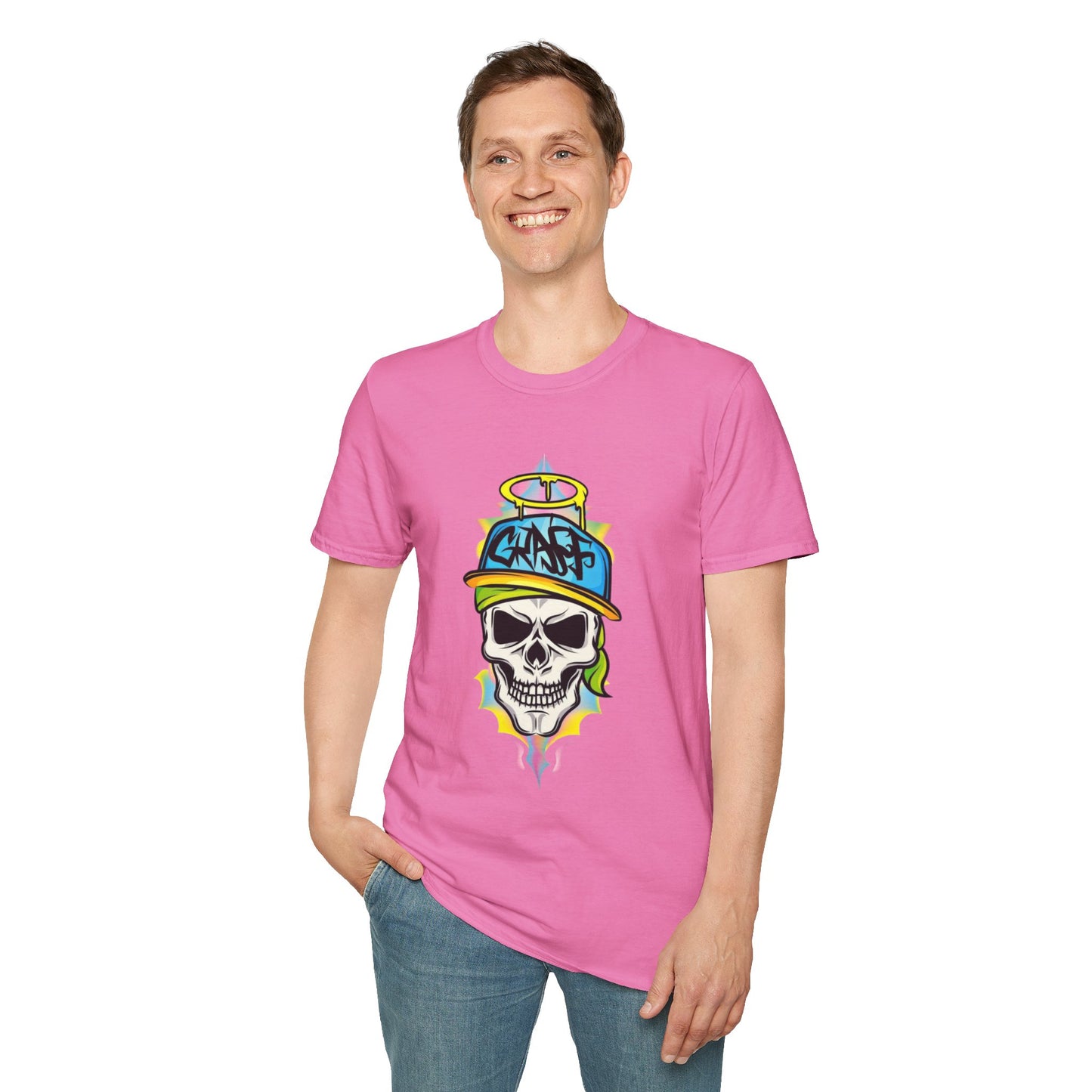 Unisex Skull Graphic Tee Shirt With Skeleton Design Softstyle 64000 100 Percent Ring Spun Cotton