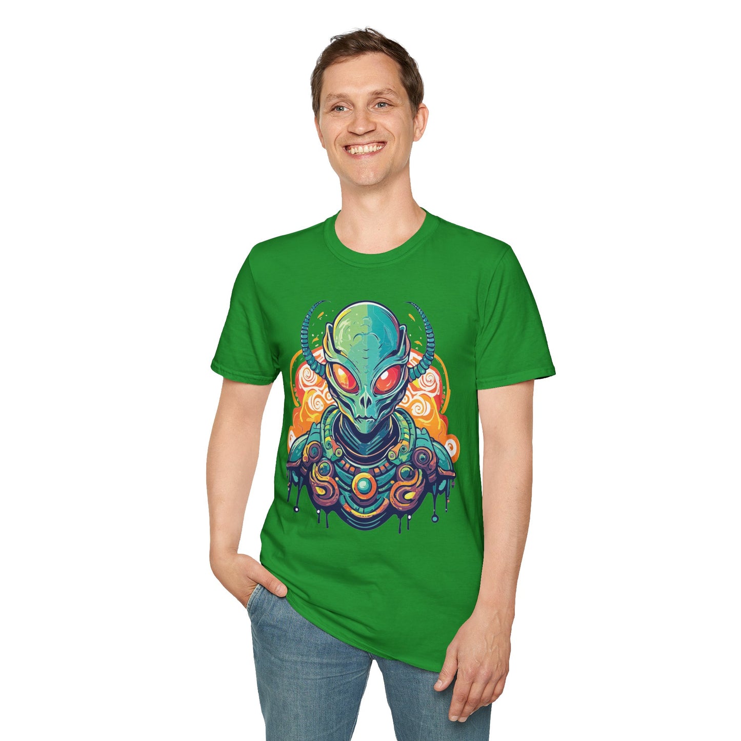 Cosmos Alien T Shirt Unisex Softstyle Cotton Tee With Space Artwork Graphic Design