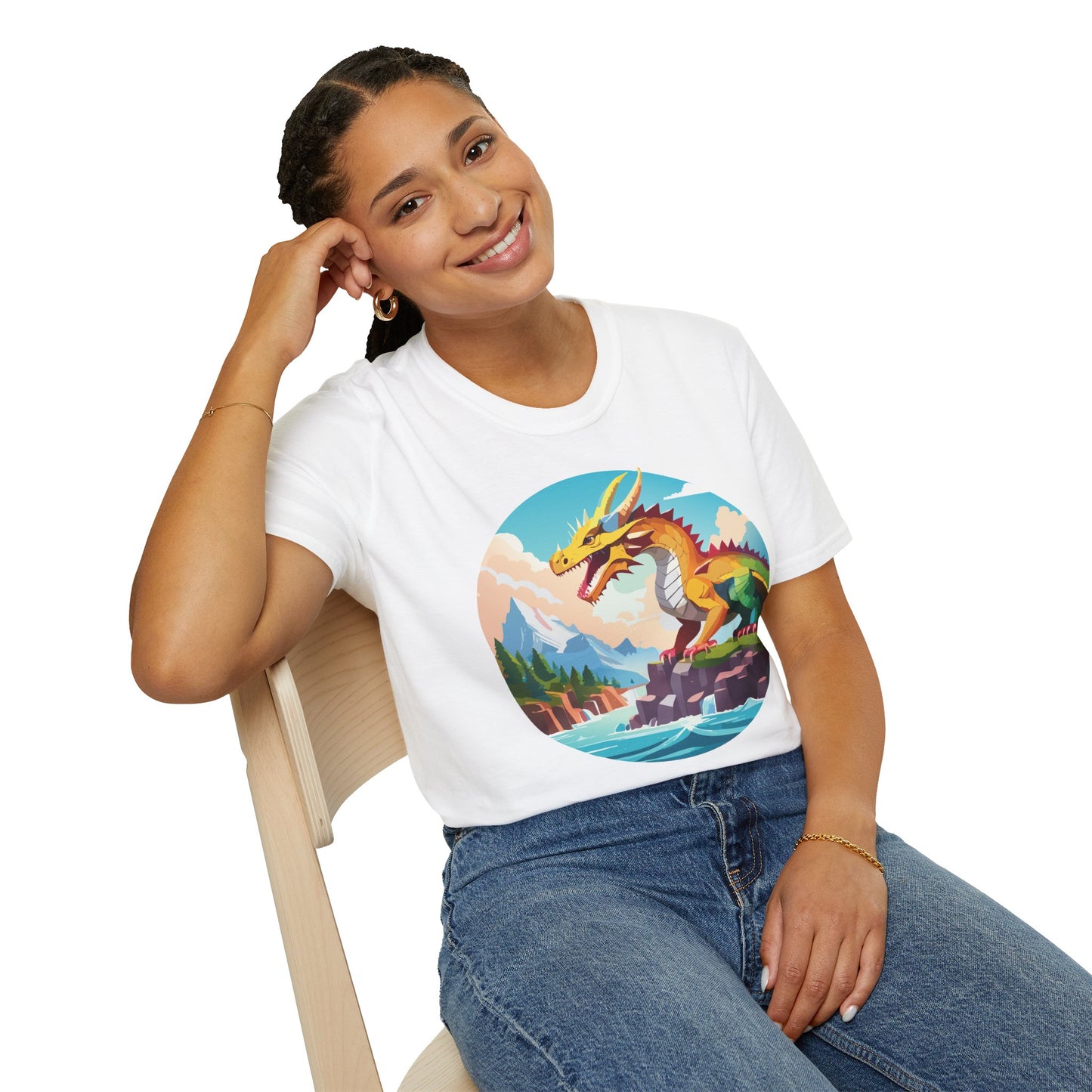 Dragon T Shirt Unisex Softstyle Cotton Tee With Colorful Animal Art Design For Everyday Wear