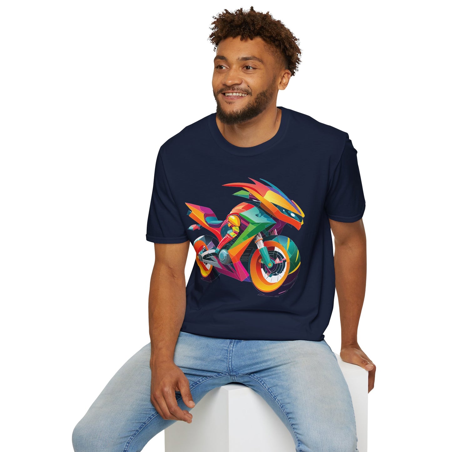 Unisex Bike T Shirt With Motorcycle Artwork Premium Cotton MTB Tee Softstyle 64000