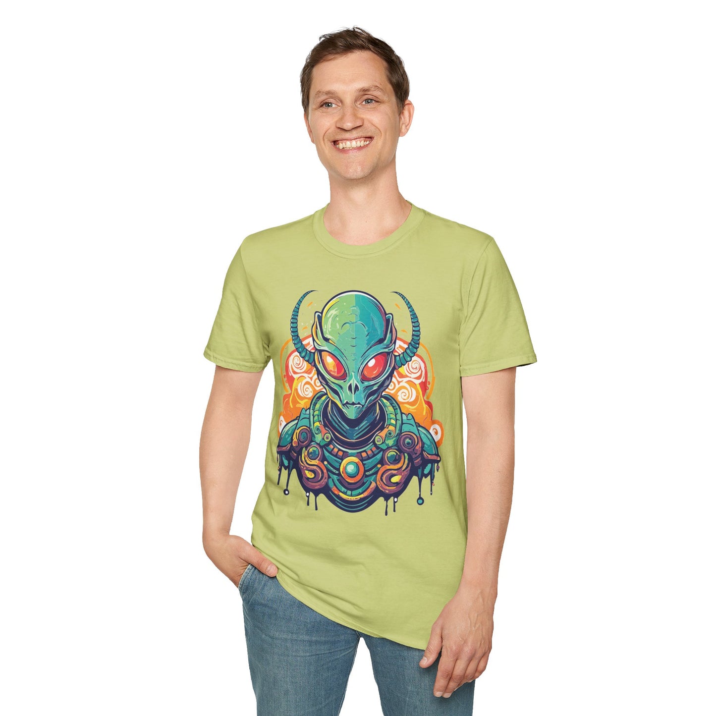 Cosmos Alien T Shirt Unisex Softstyle Cotton Tee With Space Artwork Graphic Design