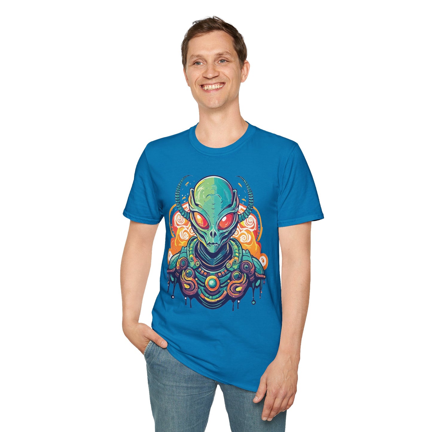 Cosmos Alien T Shirt Unisex Softstyle Cotton Tee With Space Artwork Graphic Design