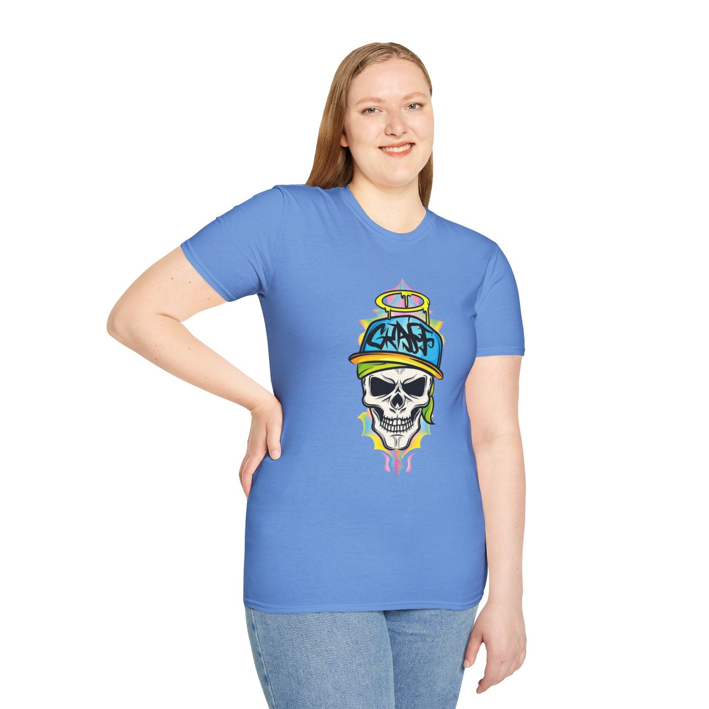 Unisex Skull Graphic Tee Shirt With Skeleton Design Softstyle 64000 100 Percent Ring Spun Cotton