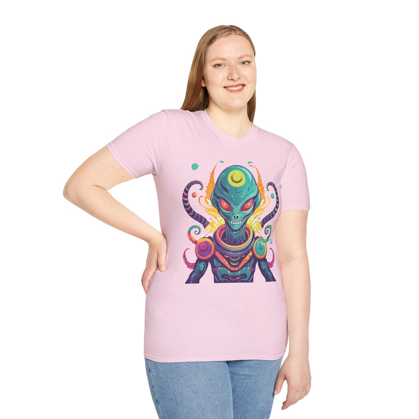 Alien Cosmos Unisex T Shirt With Aliens Design Gildan Softstyle 64000 Comfortable Lightweight Tee
