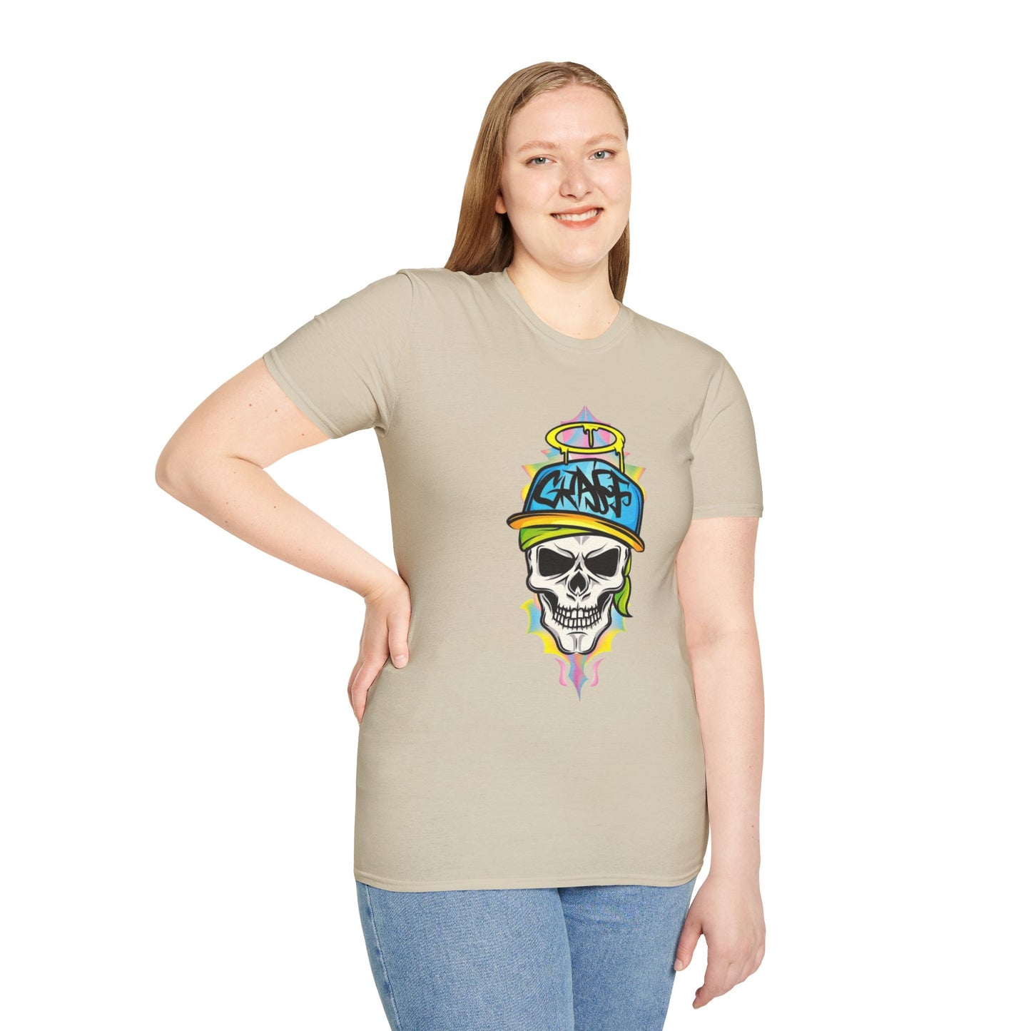 Unisex Skull Graphic Tee Shirt With Skeleton Design Softstyle 64000 100 Percent Ring Spun Cotton