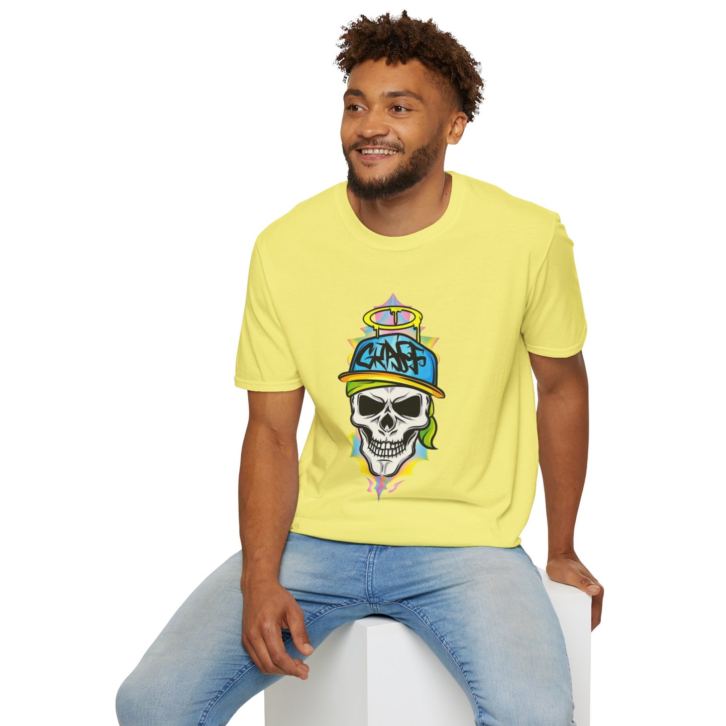 Unisex Skull Graphic Tee Shirt With Skeleton Design Softstyle 64000 100 Percent Ring Spun Cotton