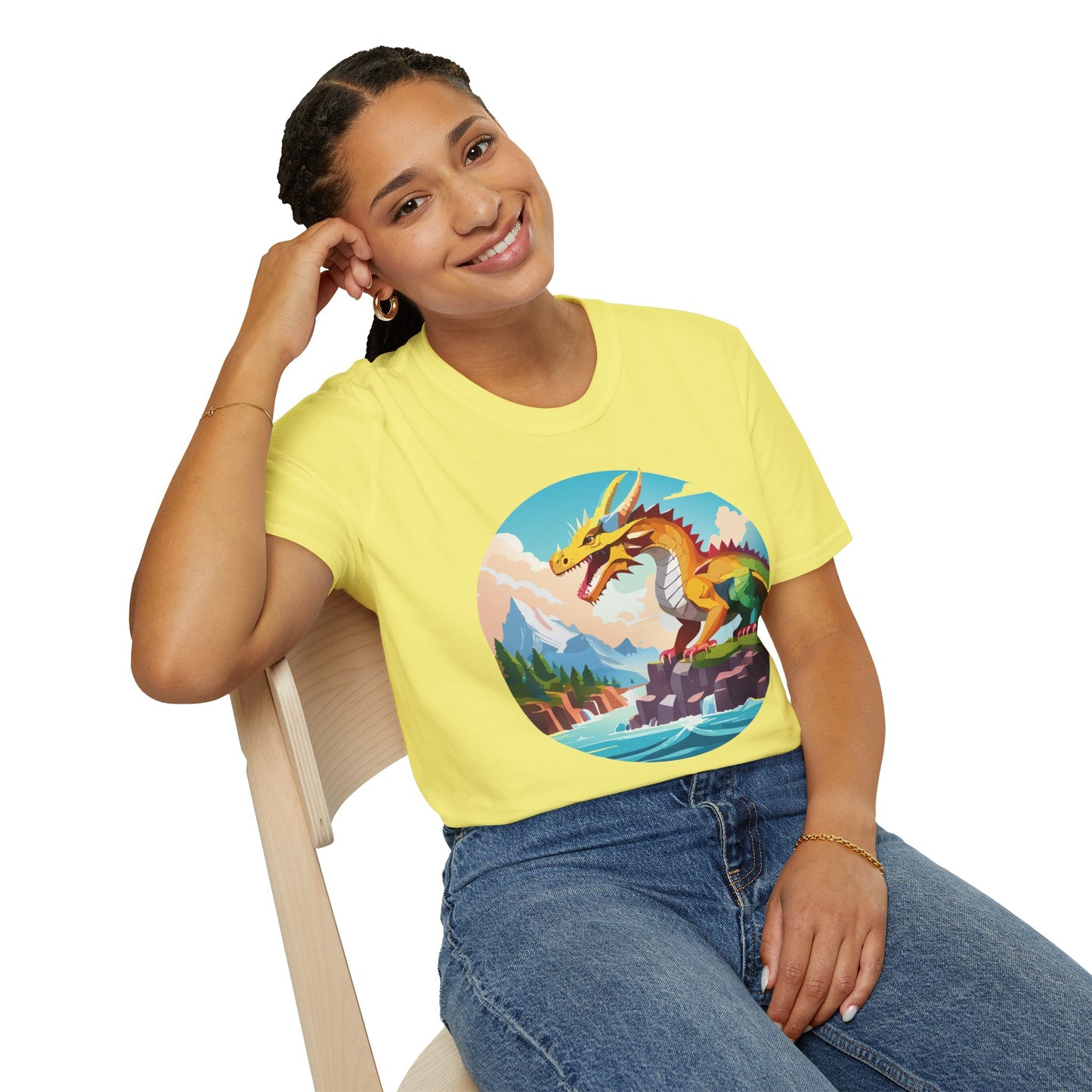 Dragon T Shirt Unisex Softstyle Cotton Tee With Colorful Animal Art Design For Everyday Wear
