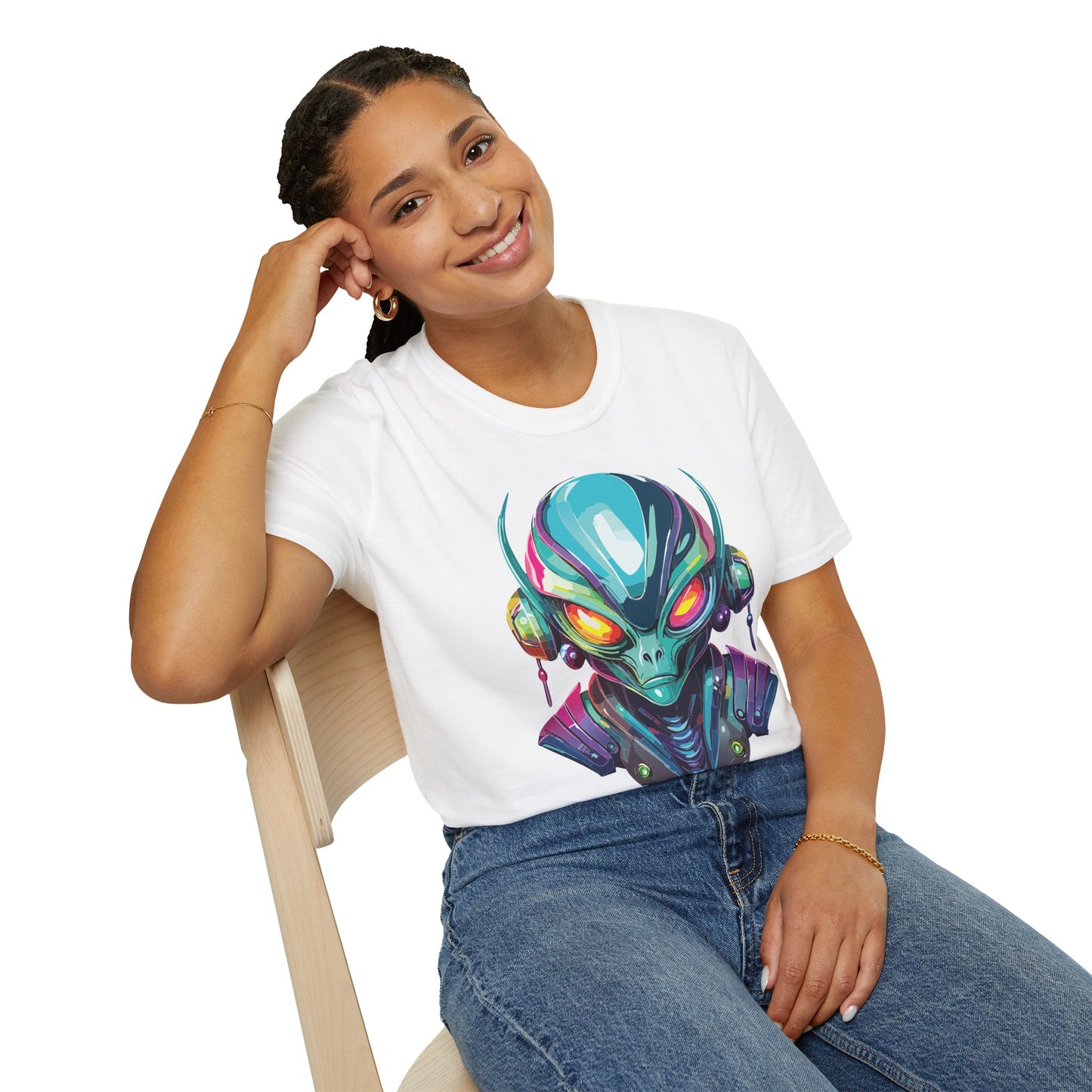 Alien Cosmos Unisex Cotton T Shirt With Alien Artwork Softstyle Ring Spun Cotton 64000