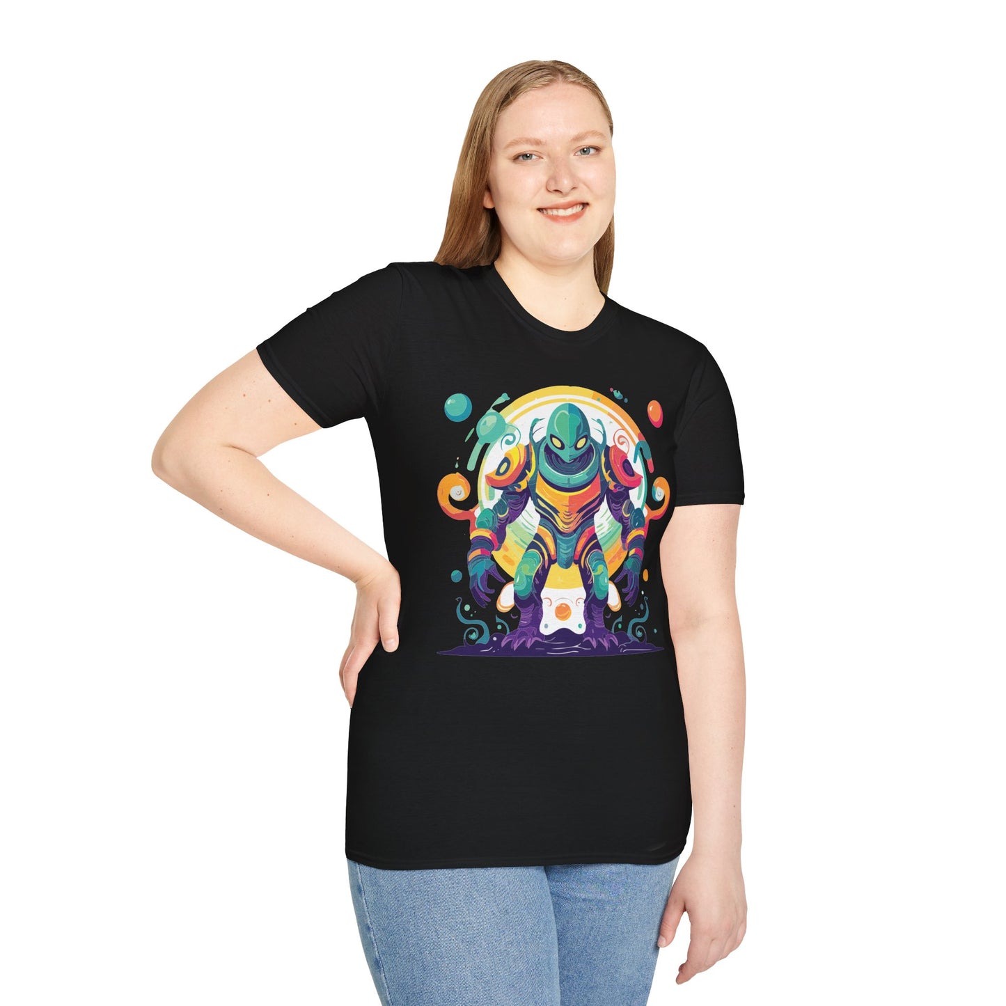 Cosmos Alien T Shirt Unisex Softstyle 64000 with Art Design Durable Comfort Artwork Tee