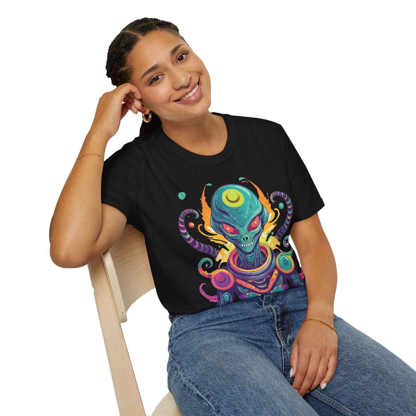 Alien Cosmos Unisex T Shirt With Aliens Design Gildan Softstyle 64000 Comfortable Lightweight Tee