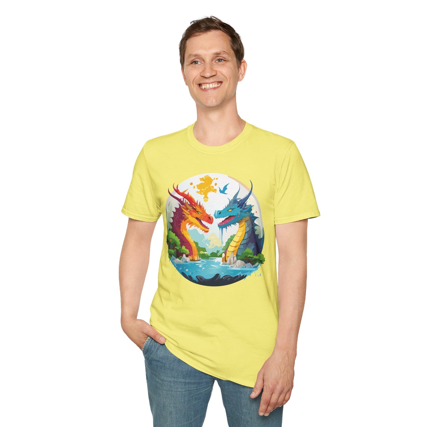 Dragon T Shirt Unisex Gildan Softstyle 64000 100 Percent Cotton Animal Print Tee Artwork