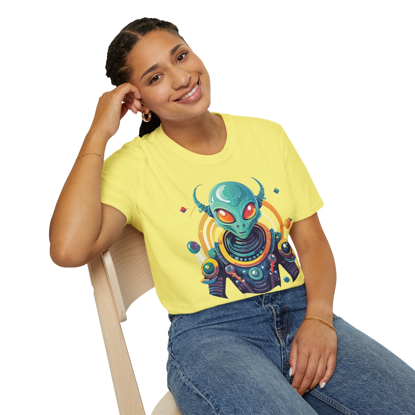 Alien Cosmos T Shirt Unisex Softstyle Cotton Tee With Alien Art Design Premium Comfort