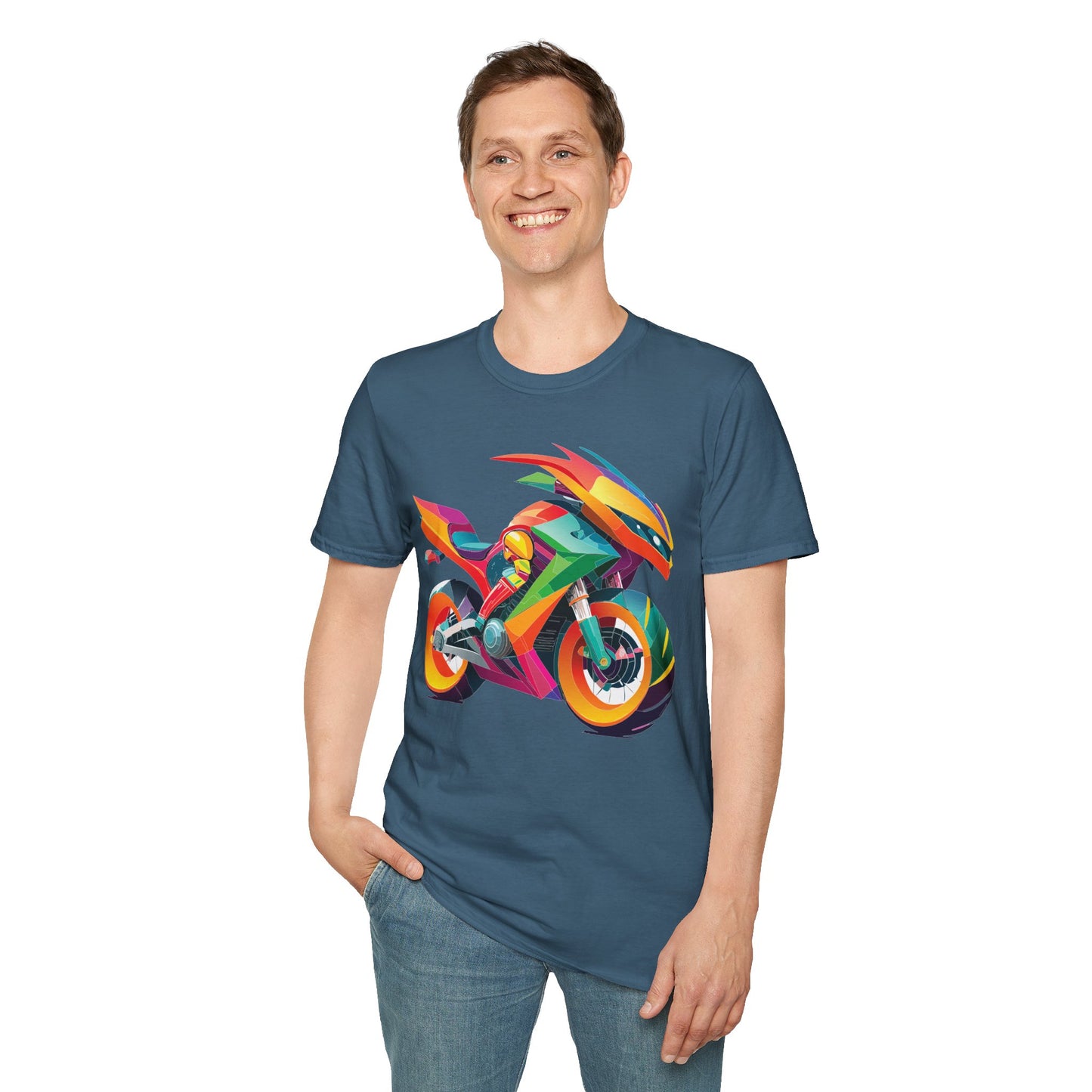 Unisex Bike T Shirt With Motorcycle Artwork Premium Cotton MTB Tee Softstyle 64000