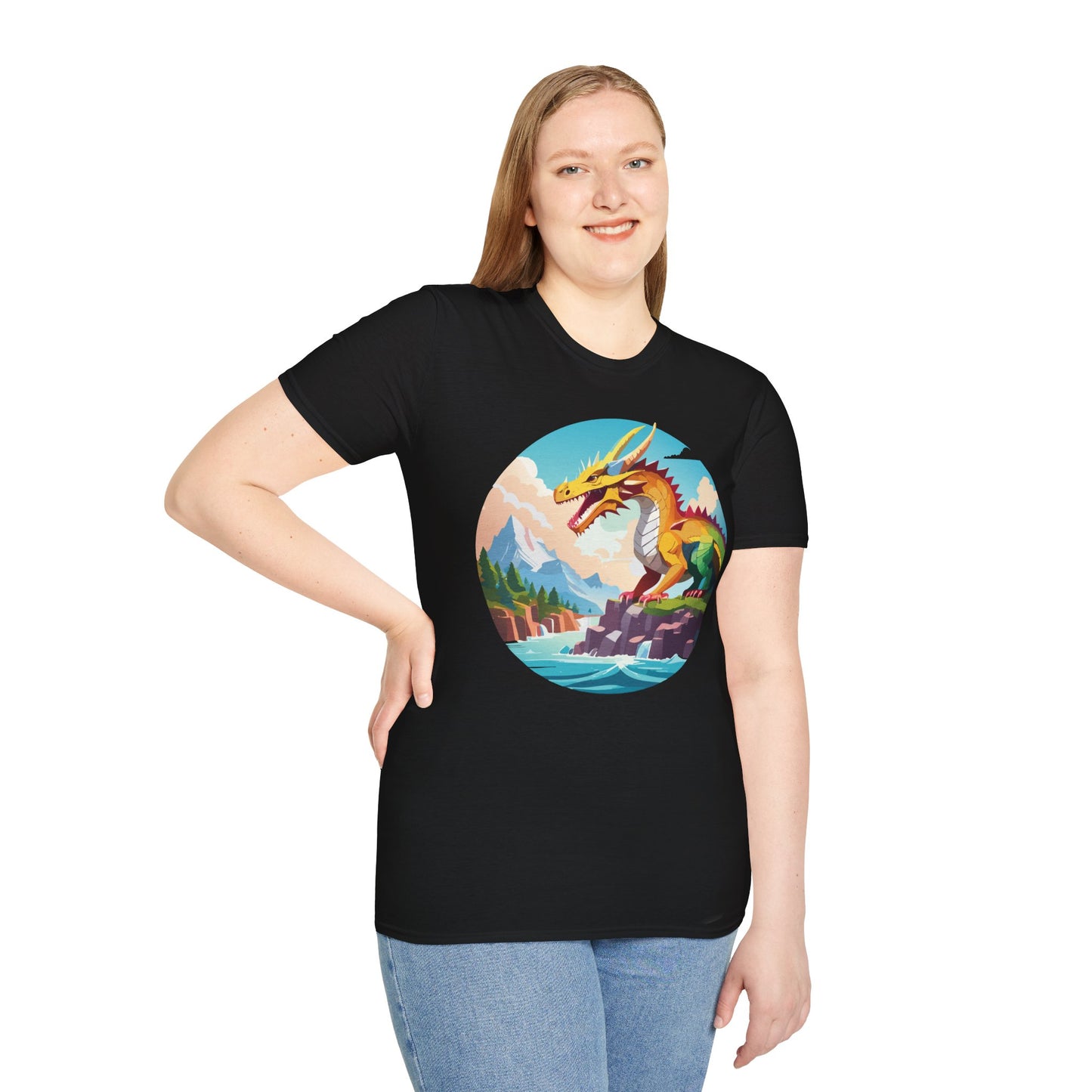 Dragon T Shirt Unisex Softstyle Cotton Tee With Colorful Animal Art Design For Everyday Wear