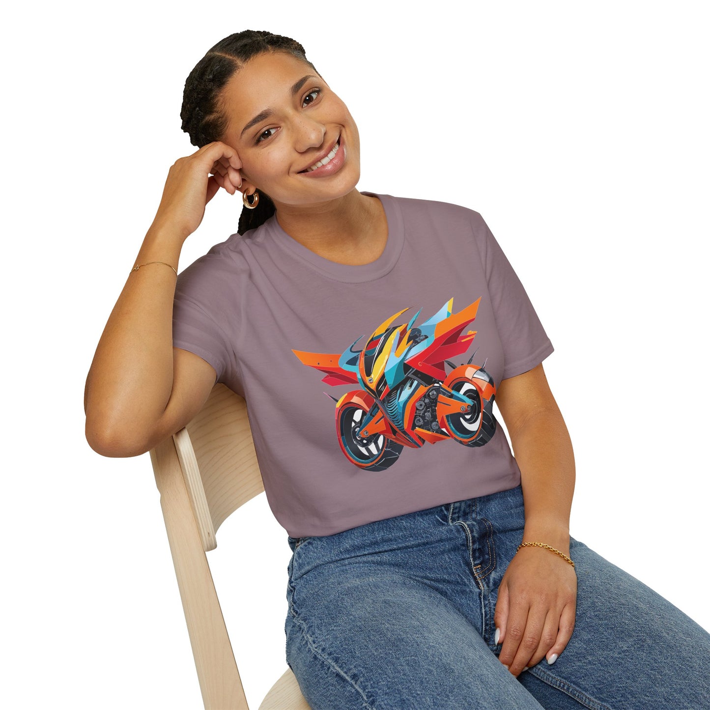 Unisex Bike T Shirt With Motorcycle Art Design Graphic Tee Softstyle 64000 Cotton