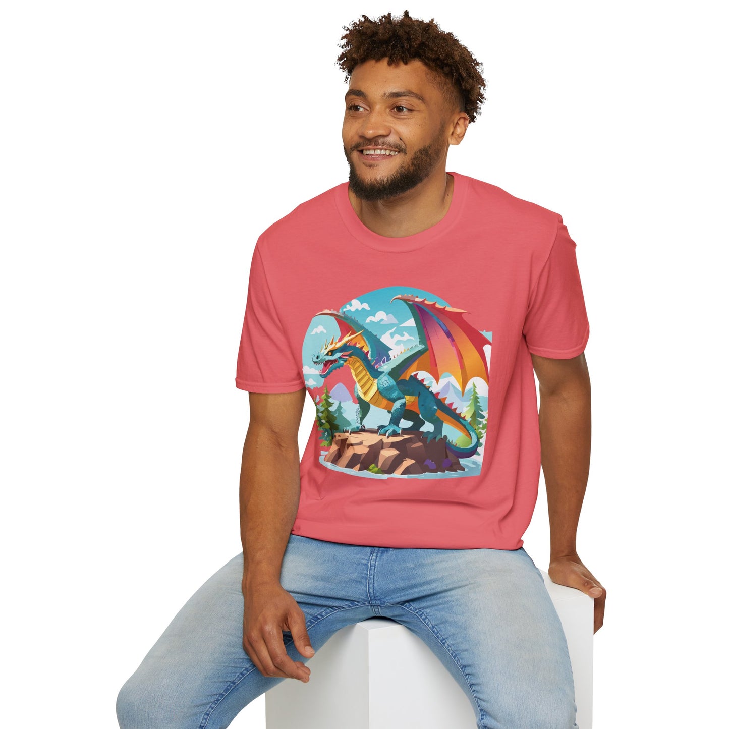 Dragon Graphic Tee Unisex Softstyle 100 Percent Ring Spun Cotton Animal Art Print Shirt