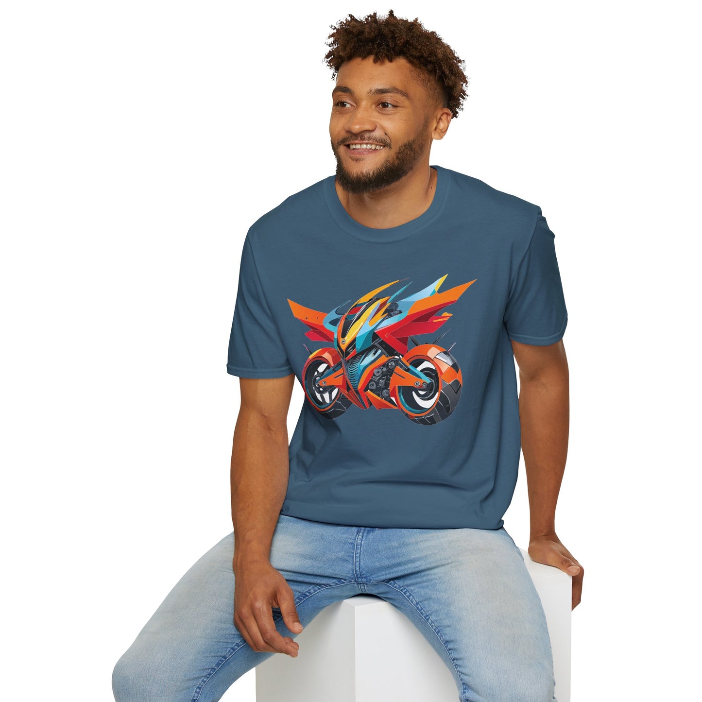 Unisex Bike T Shirt With Motorcycle Art Design Graphic Tee Softstyle 64000 Cotton