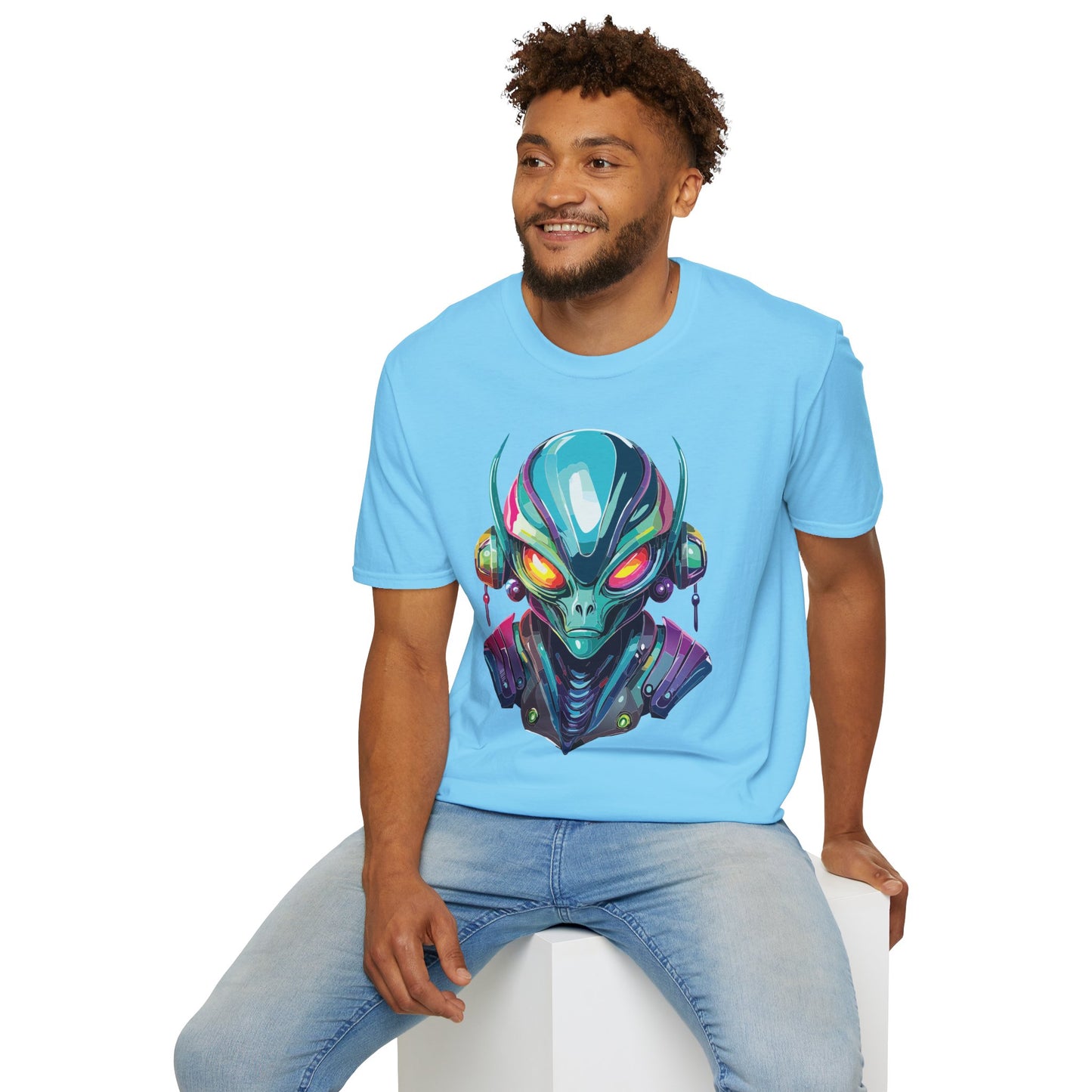 Alien Cosmos Unisex Cotton T Shirt With Alien Artwork Softstyle Ring Spun Cotton 64000