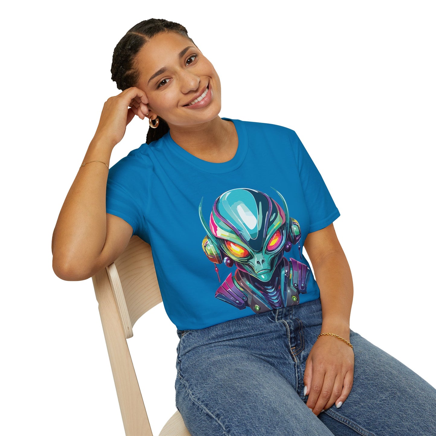 Alien Cosmos Unisex Cotton T Shirt With Alien Artwork Softstyle Ring Spun Cotton 64000