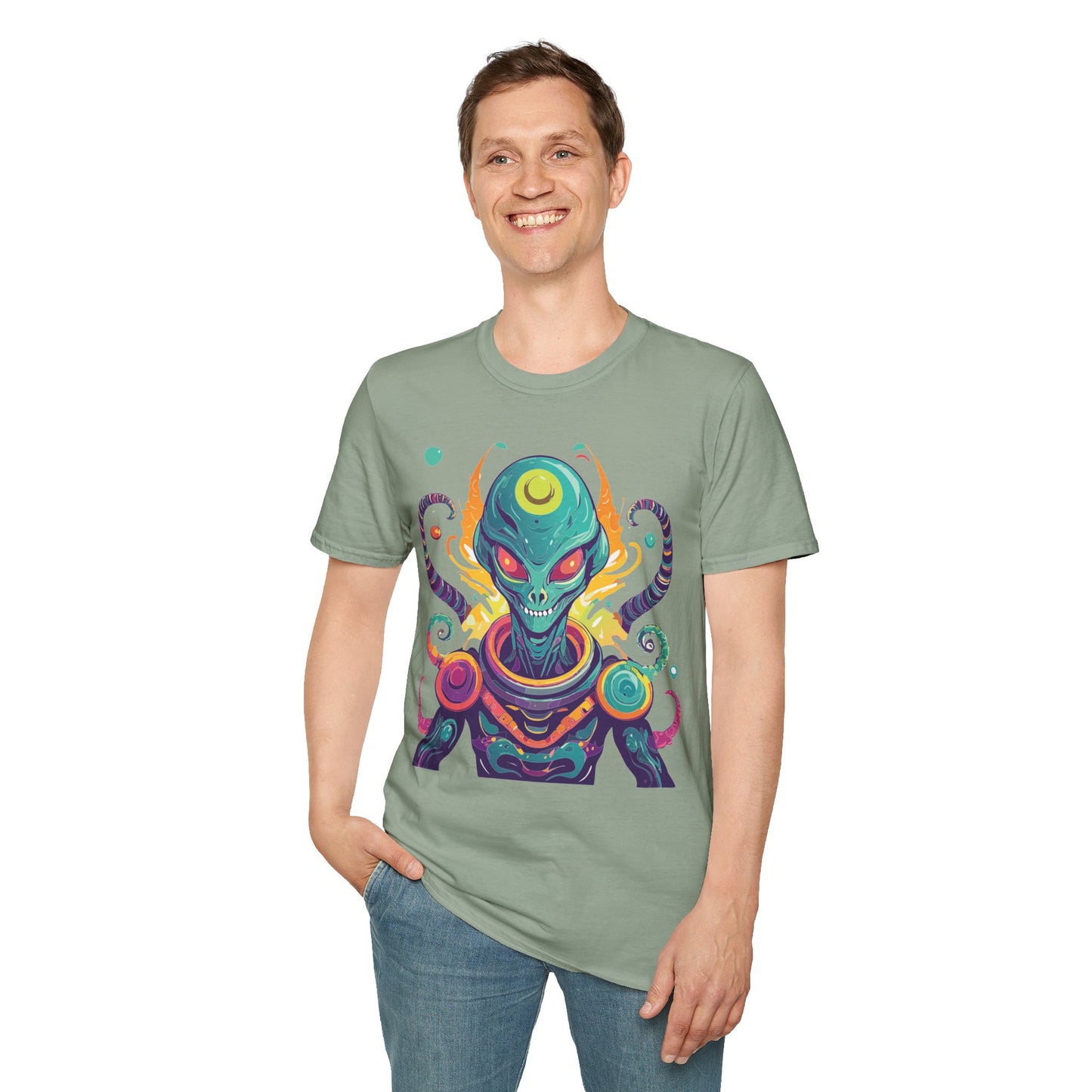 Alien Cosmos Unisex T Shirt With Aliens Design Gildan Softstyle 64000 Comfortable Lightweight Tee