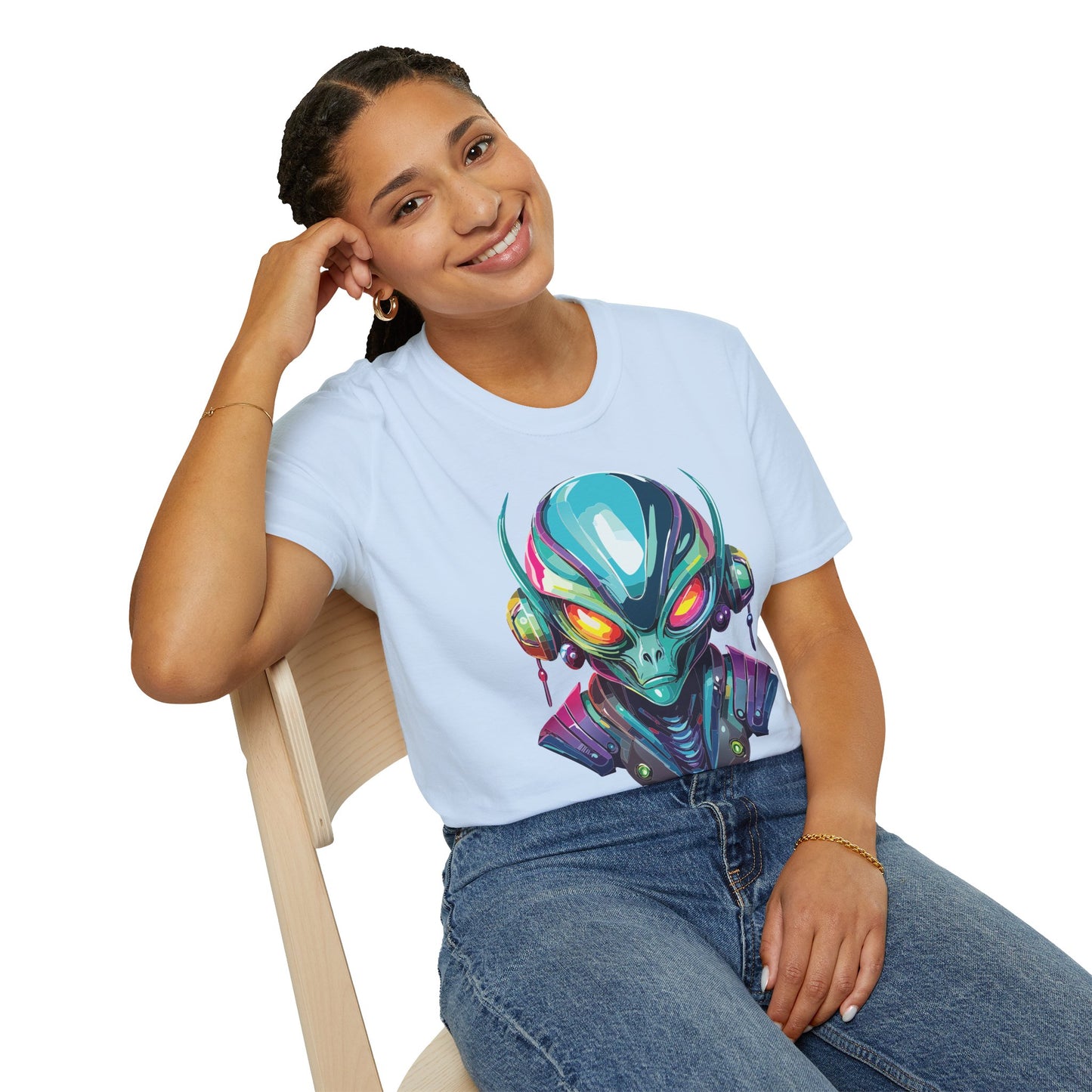 Alien Cosmos Unisex Cotton T Shirt With Alien Artwork Softstyle Ring Spun Cotton 64000