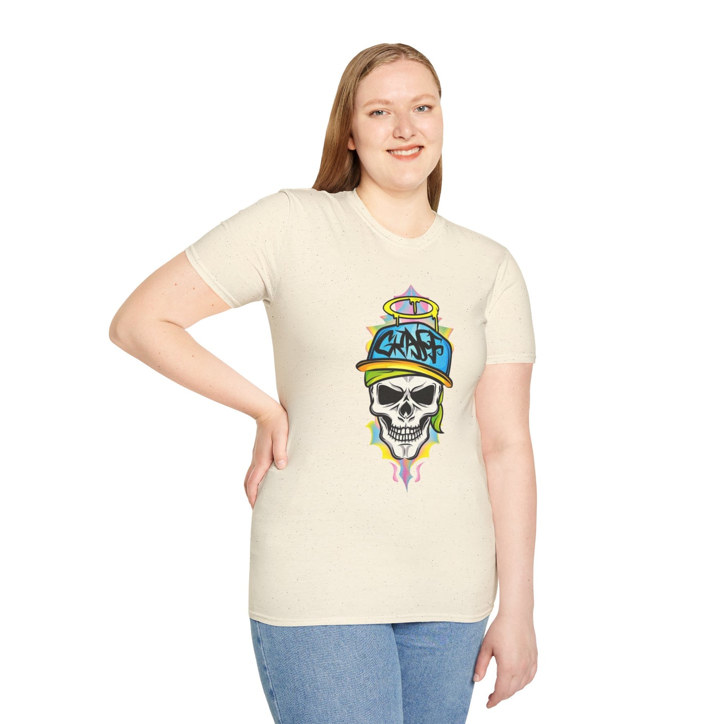 Unisex Skull Graphic Tee Shirt With Skeleton Design Softstyle 64000 100 Percent Ring Spun Cotton