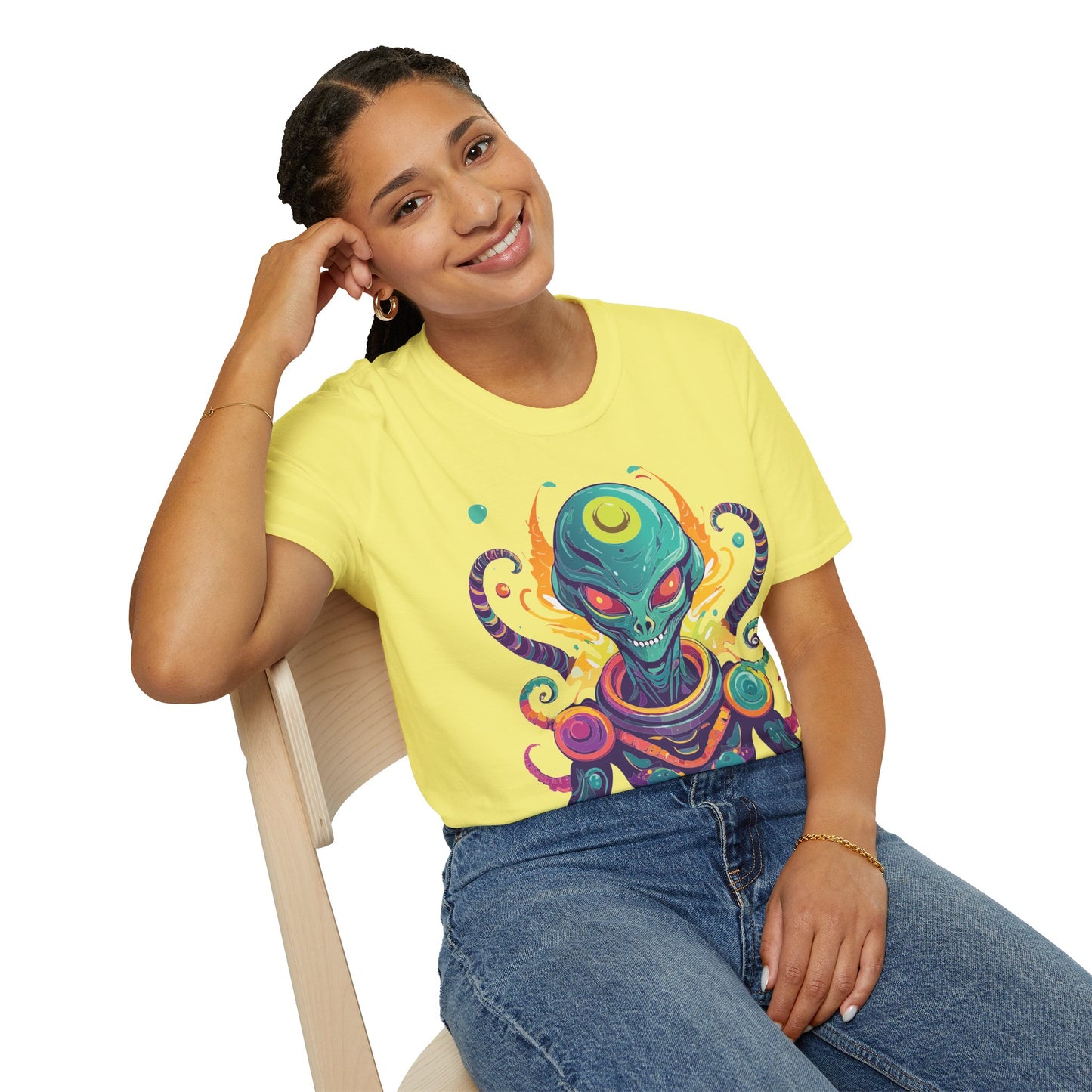 Alien Cosmos Unisex T Shirt With Aliens Design Gildan Softstyle 64000 Comfortable Lightweight Tee