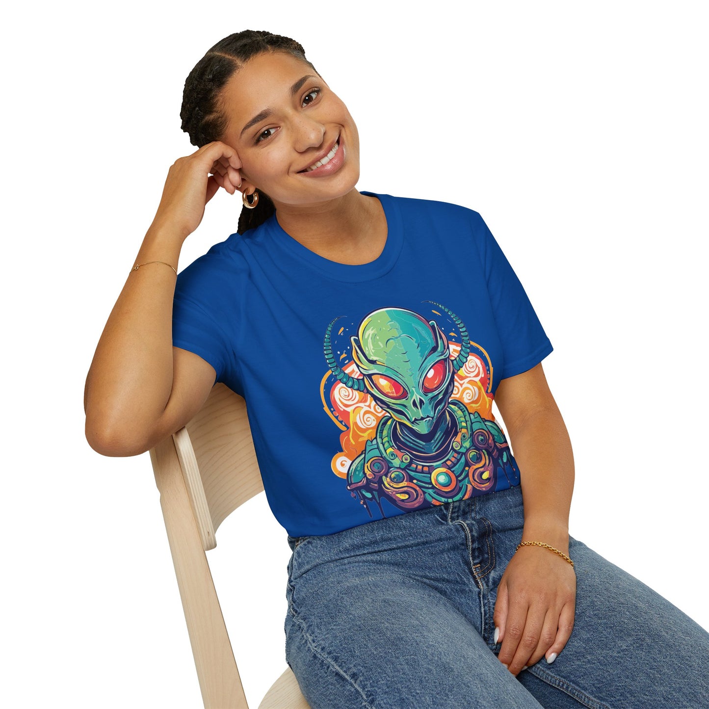 Cosmos Alien T Shirt Unisex Softstyle Cotton Tee With Space Artwork Graphic Design