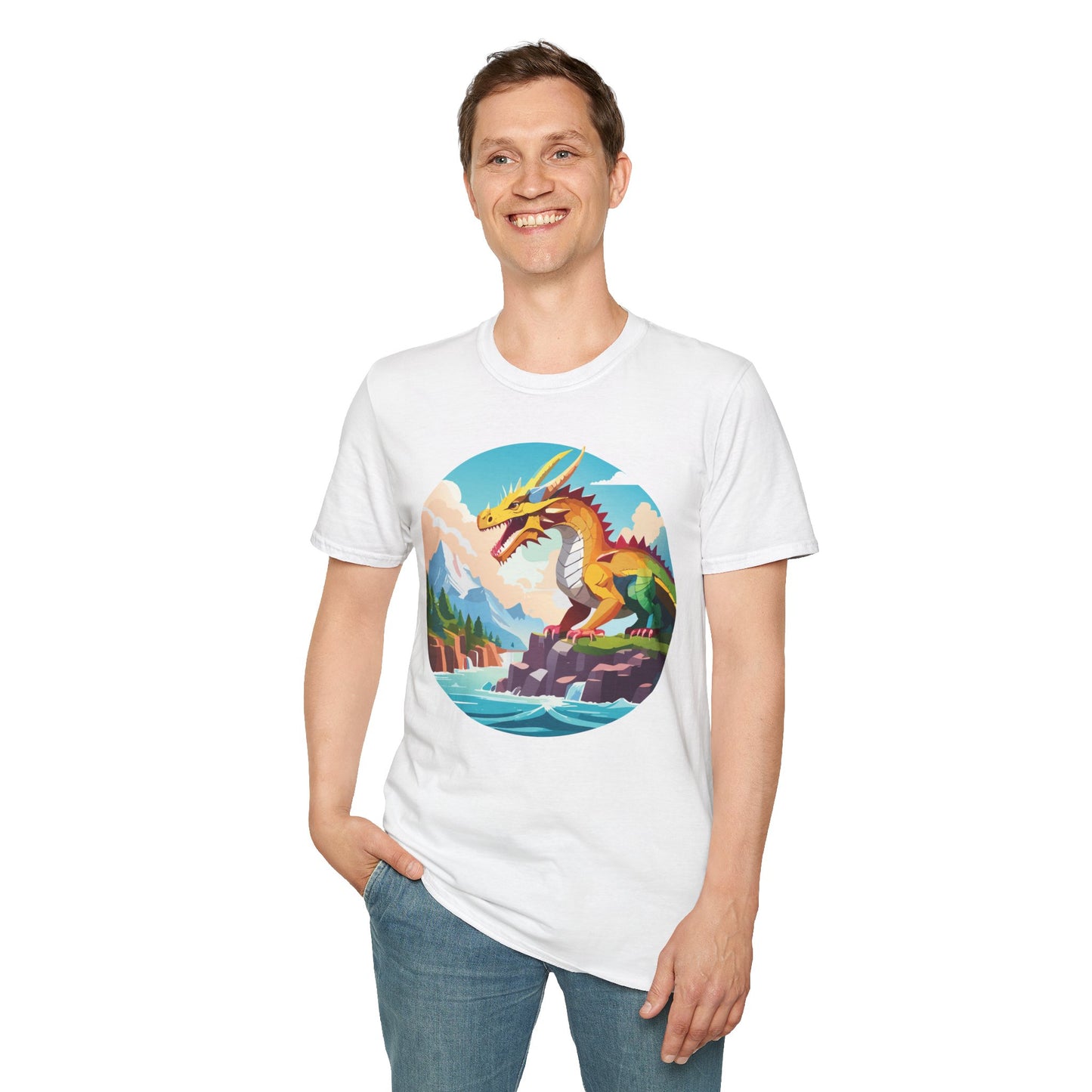 Dragon T Shirt Unisex Softstyle Cotton Tee With Colorful Animal Art Design For Everyday Wear