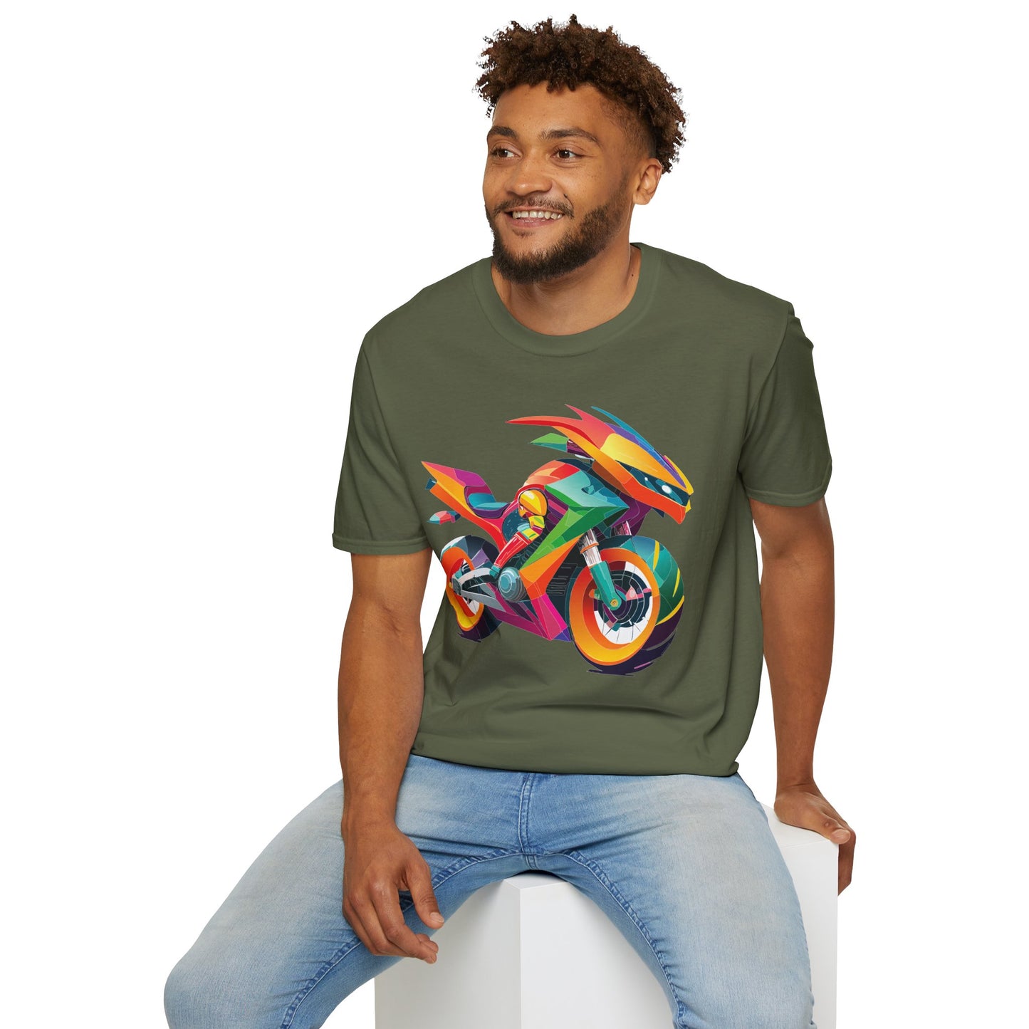 Unisex Bike T Shirt With Motorcycle Artwork Premium Cotton MTB Tee Softstyle 64000