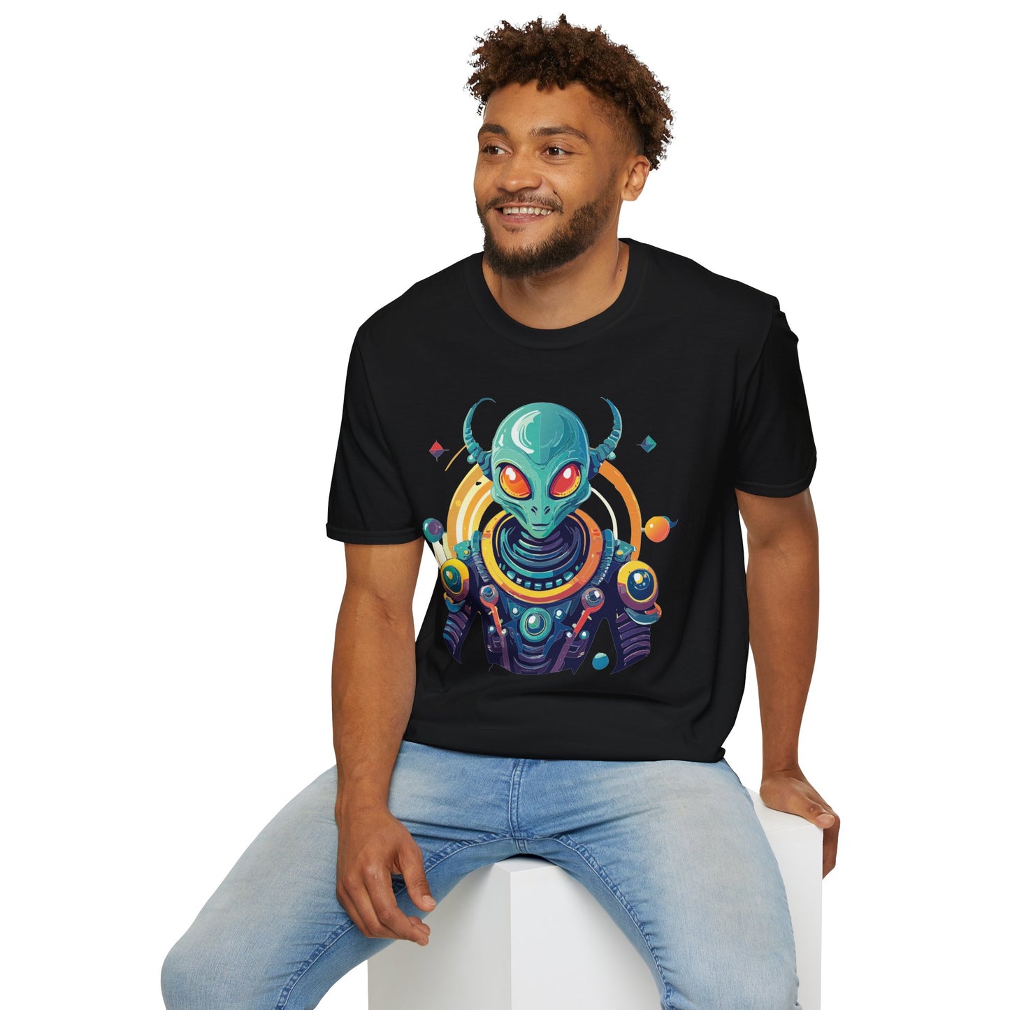 Alien Cosmos T Shirt Unisex Softstyle Cotton Tee With Alien Art Design Premium Comfort